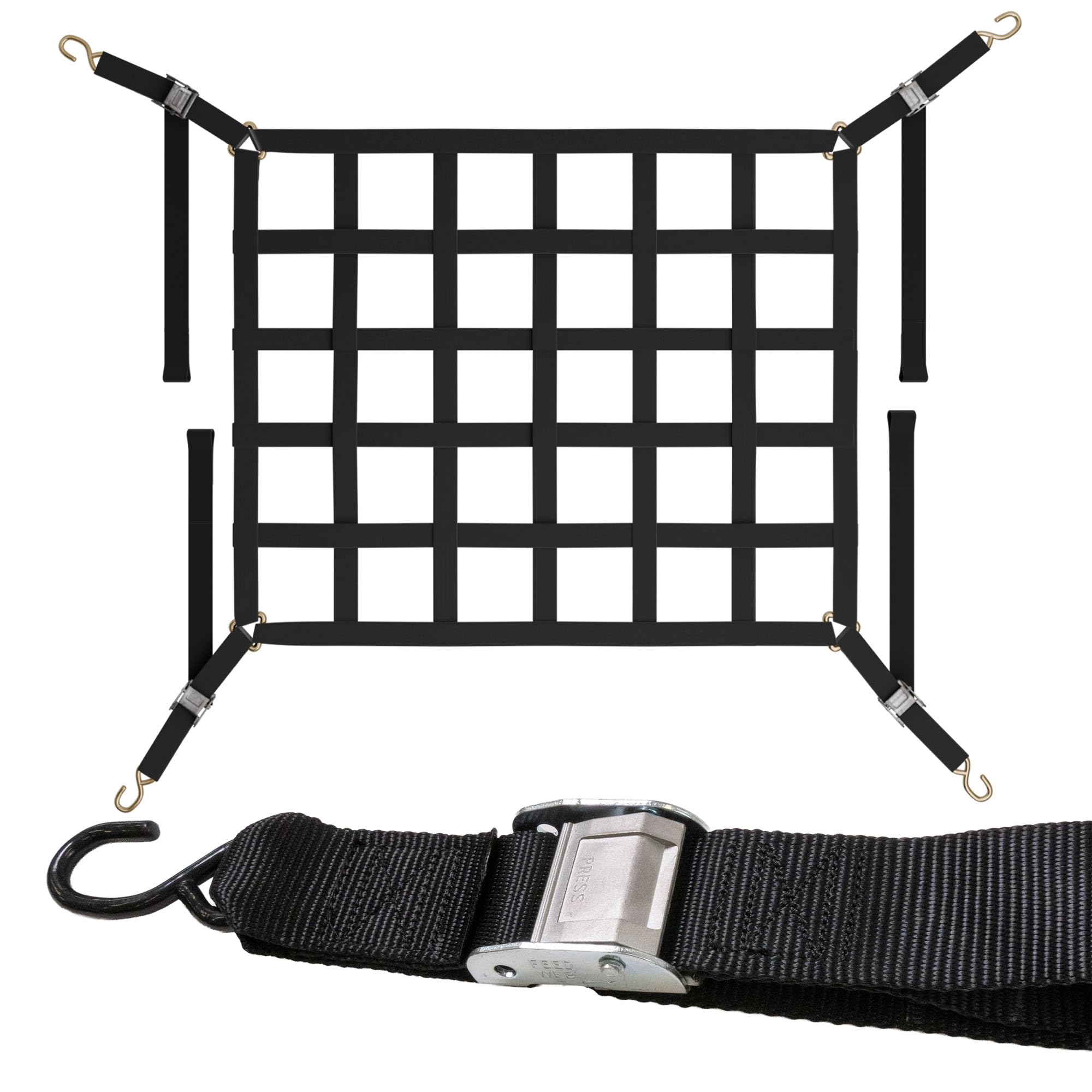 US Cargo Control Cargo Net for Pickup Truck Bed 4.2 FT x 3.5 FT, Adjustable Truck Cargo Net with S-Hooks & Cam Buckles, Fits Sho