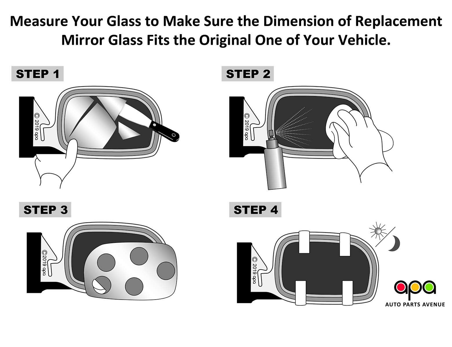 APA Replacement Mirror Glass Non-Heated with Adhesive Pads fits 1990-1997 MIATA 1996-1998 X-90 Driver Left Side