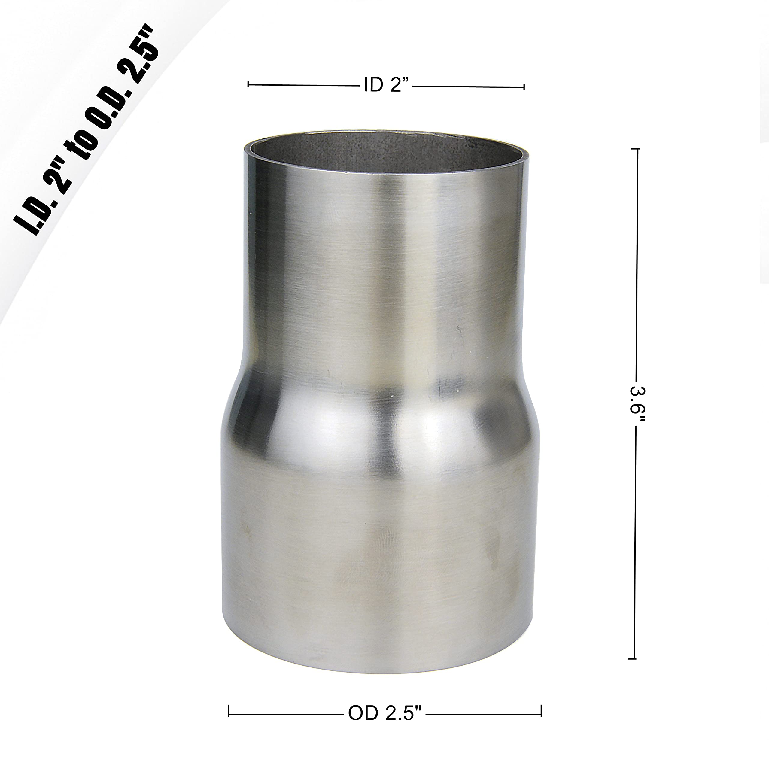 eLifecenter Stainless Steel Exhaust Adapter Coupler 2" ID to 2.5" OD, 3.6" Length, Silver, Model AP_IO200250