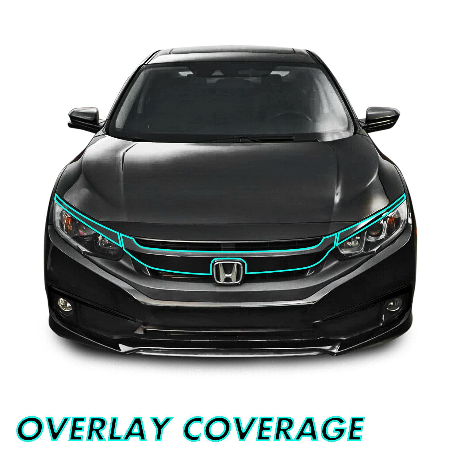 SlickMod Vinyl Overlay for 2016-2021 Honda Civic Front Grill Trim, Gloss Black, Model HON-CIV-1621-FGT