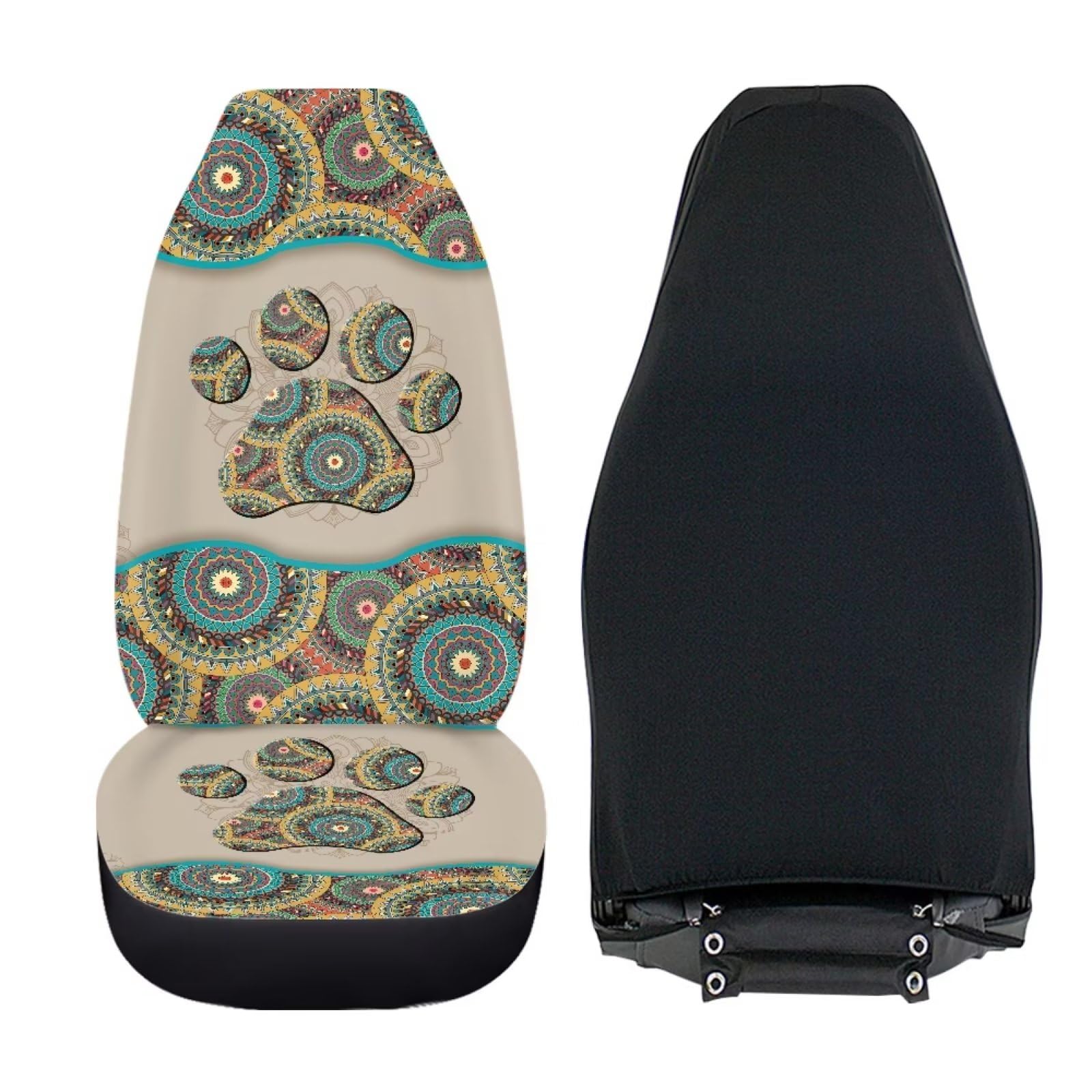 Bigcarjob Aztec Tribal Paw Car Seat Covers Front Seat Protector 2 Packs Set Of Vehicle Interior Seat Mat Cover Universal Fit Car