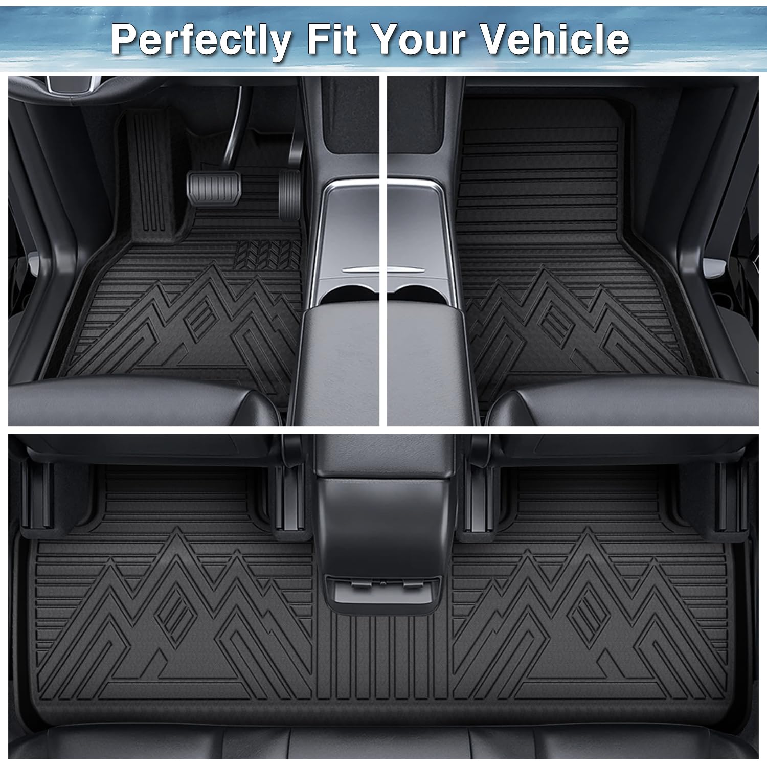 Mixsuper Custom Fit Floor Mats for Tesla Model Y 2020-2024 All Weather Floor Liners Front and Rear Row Set Black