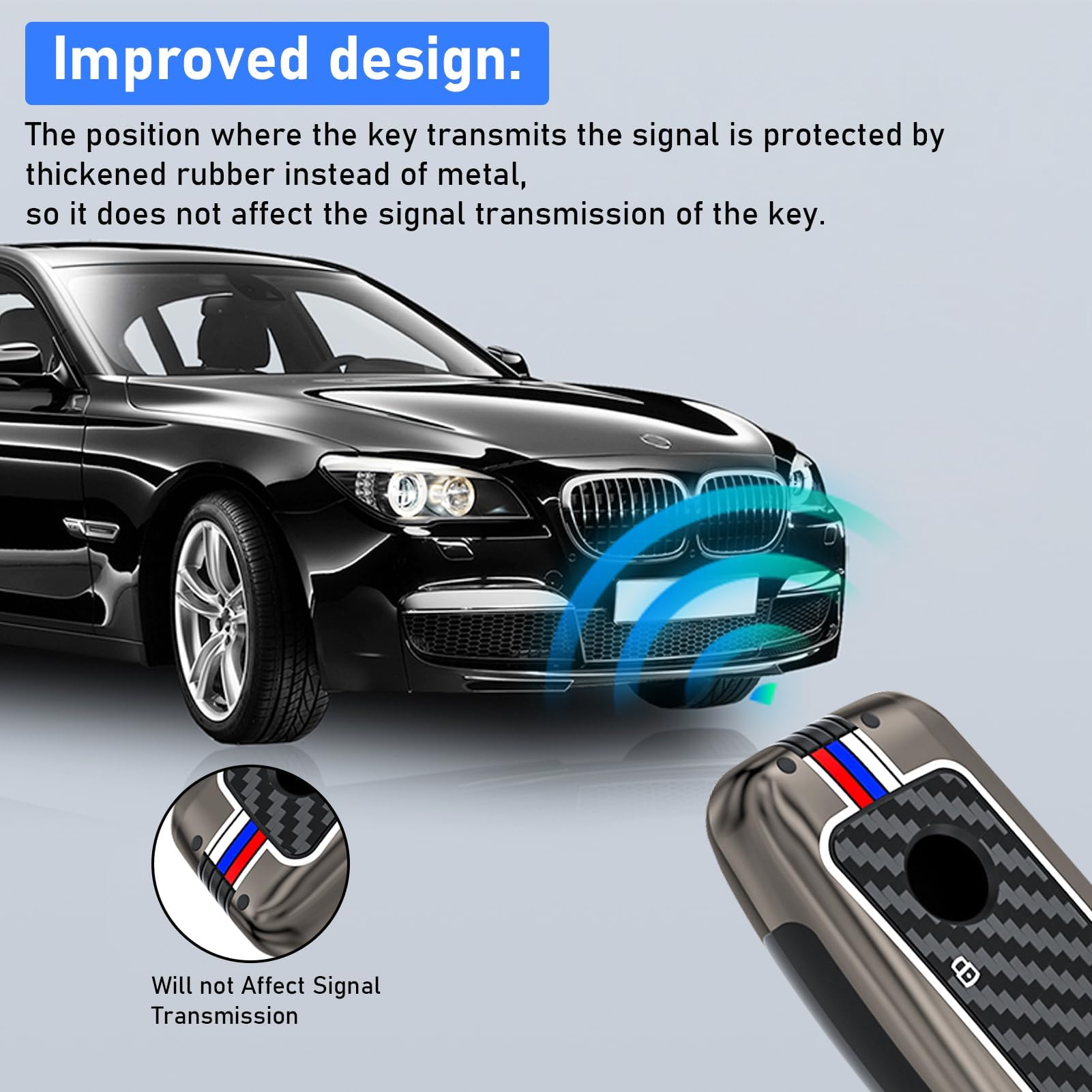 Jaronx BMW Key Fob Cover, Metal with Carbon Fiber Pattern, Black, Compatible with X5 X6 2023-2025, Includes Silicone Rubber Holder
