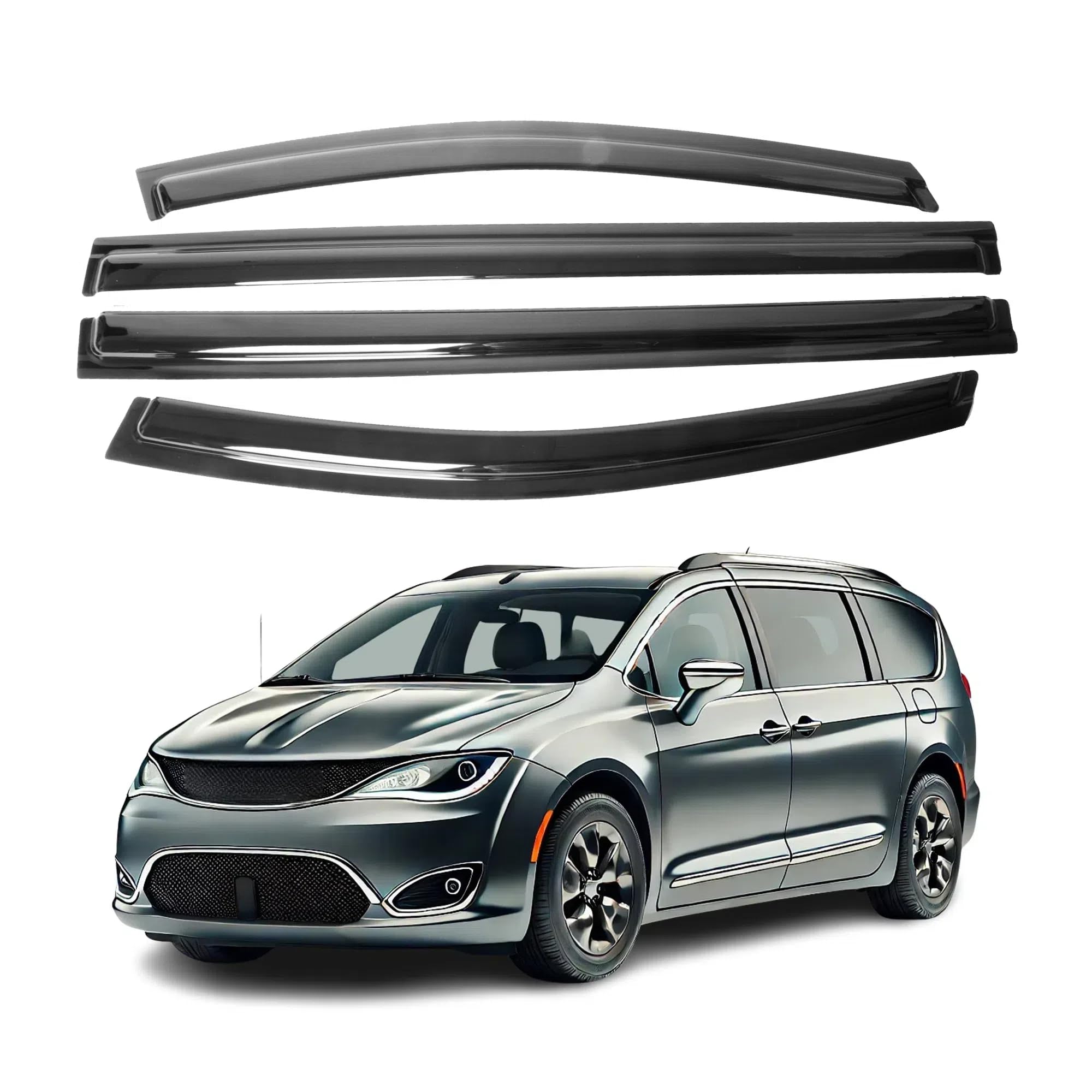 Fit for Chrysler Pacifica 2017 2018 2019 2020 2021 2022 2023 2024 2025 ; Premier Smoke Window Visor Set - Sun, Rain, and Vent Pr