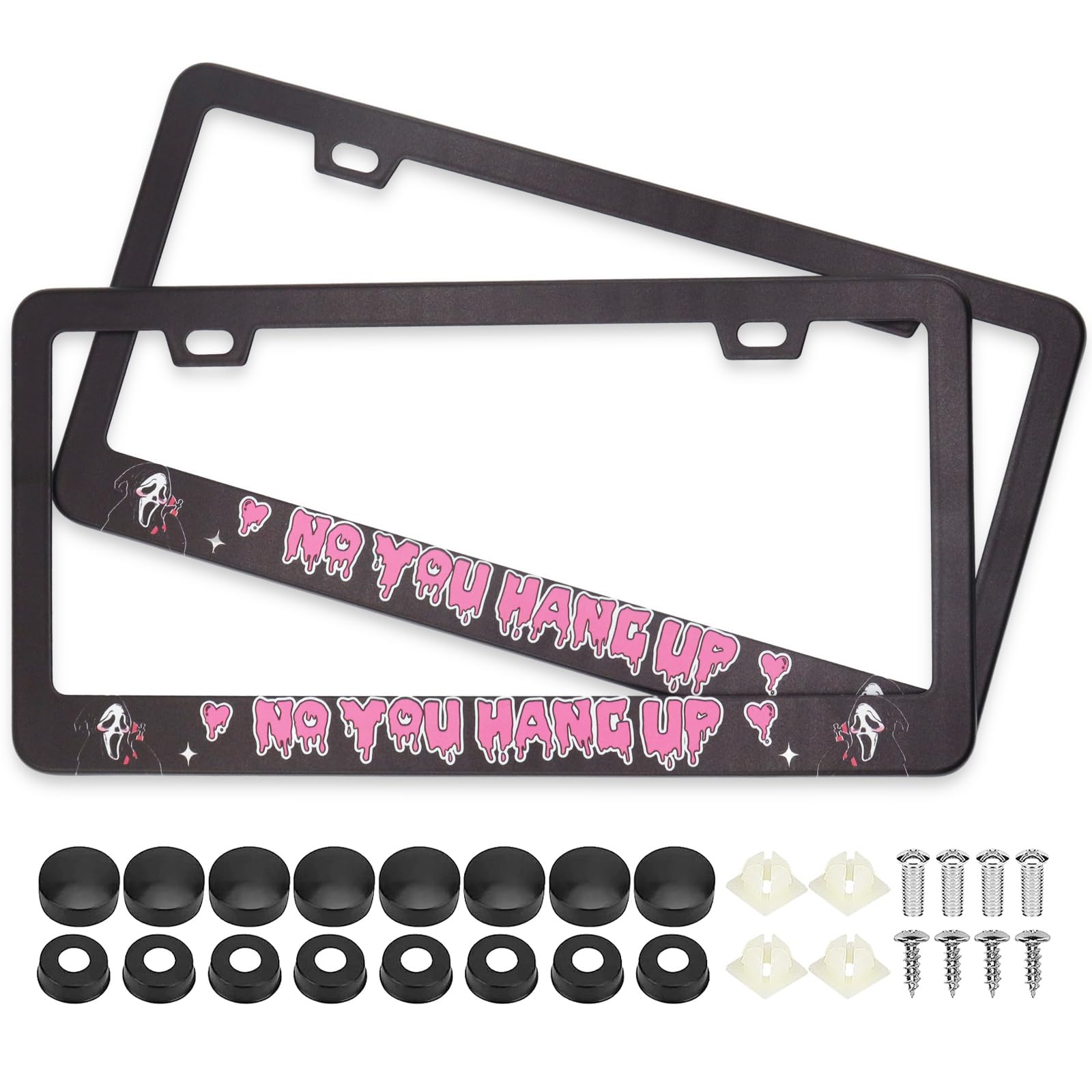 Scream Ghost Funny Hilarious Skull Face No You Hang Up License Plate Frames, 2 Pack Car Plate Frame, Stainless Steel License Pla