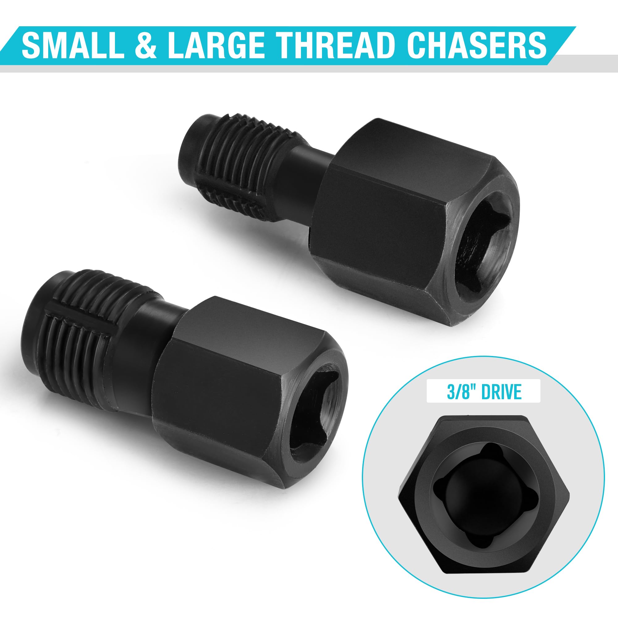 Duratech 5Pcs O2 Oxygen Sensor Socket Thread Chaser Set, 3/8'' 1/2'' Drive X 7/8'' 22Mm Oxygen Sensor Wrench Remover O2 Sensor R