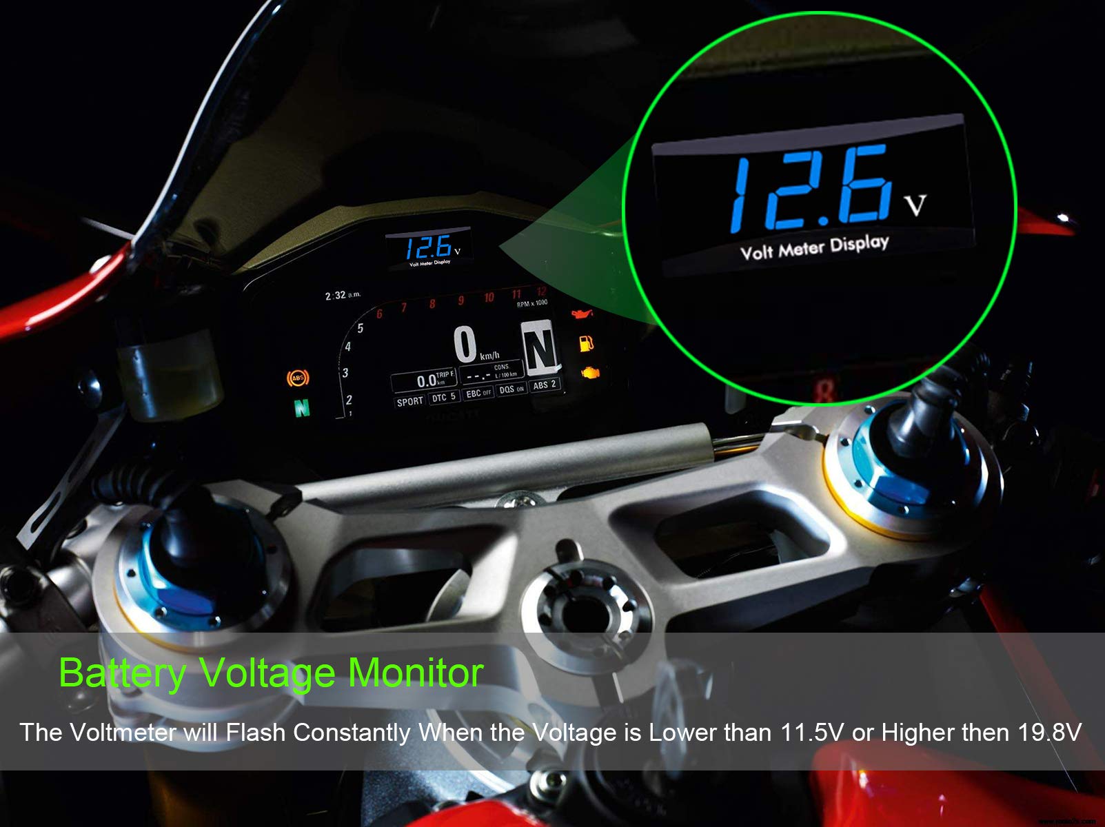 [Upgraded Version] Kinstecks Motorcycle Voltmeter Dc 12V Digital Voltmeter Gauge Led Display Voltage Meter For Motorcycle Car Ba
