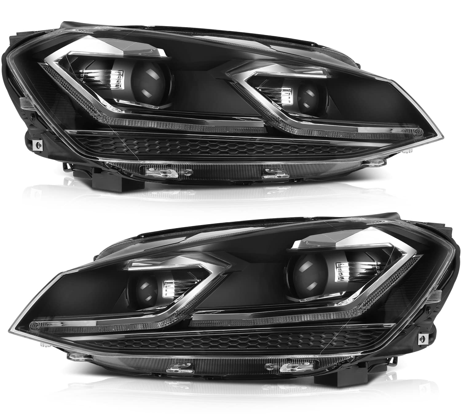 LSAILON Black Housing Clear Lens Projector Headlight Assembly With LED Sequential Turn Signal Replacement Fit For Volkswagen For