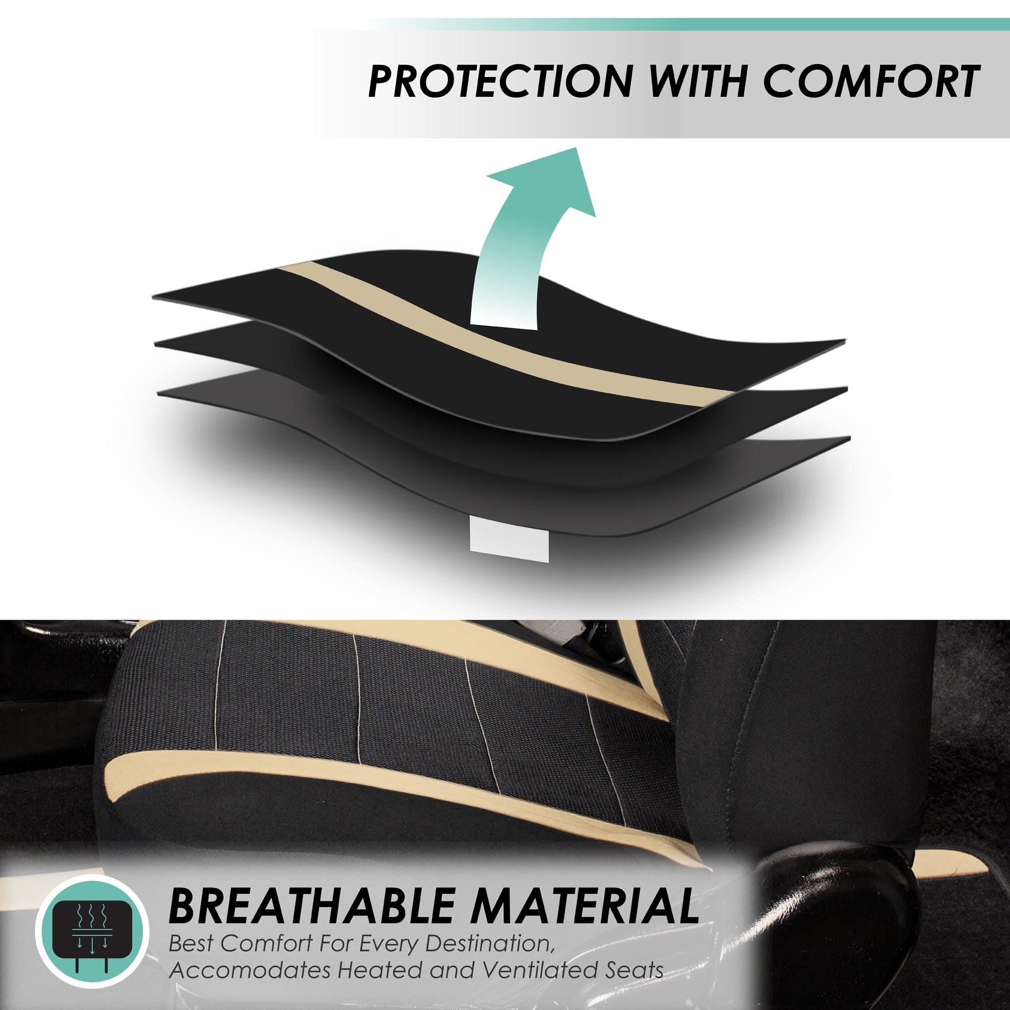 Fh Group Car Seat Covers Sports Seat Covers Front Seats Only, Airbag Compatible Beige Black Automotive Seat Cover Combo Small Ca