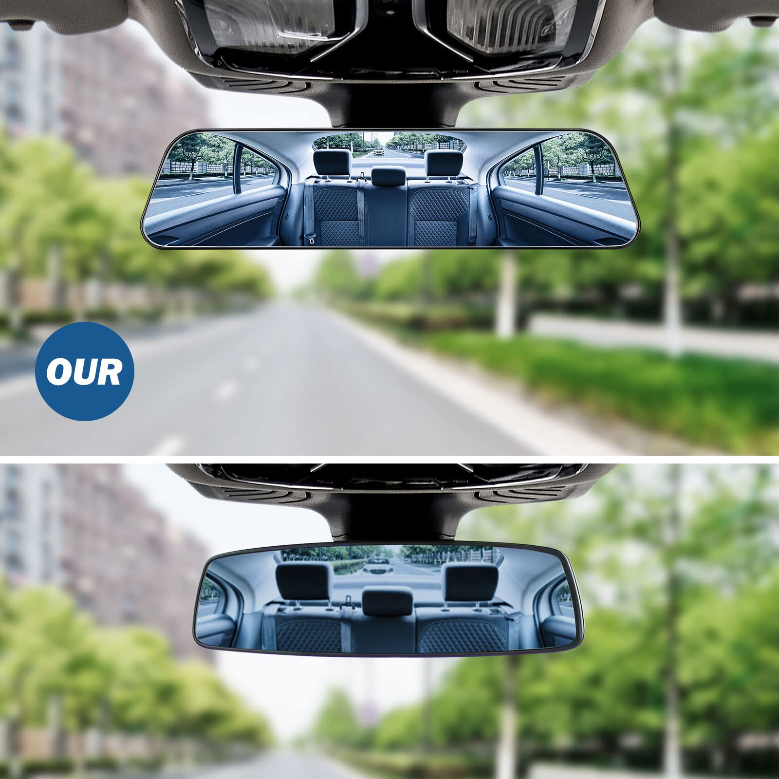 JOYTUTUS 12" Panoramic Anti-Glare Rearview Mirror - 2 Pack, Blue, Reduces Blind Spots, Fits Most Cars, SUVs, Trucks