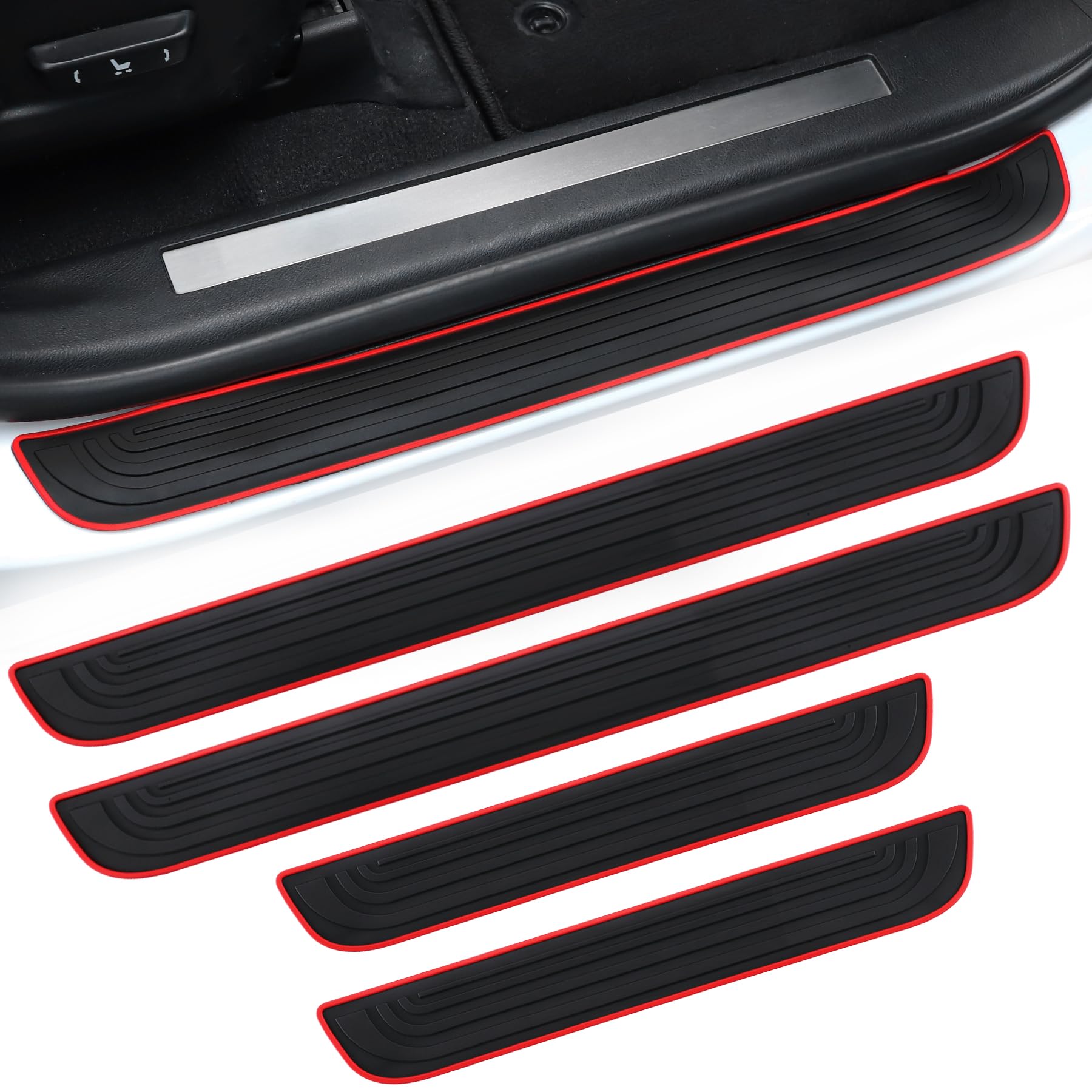Singaro Car Door Threshold Protection, 4Pcs Door Edge Step Dust Shield Cover, Door Width 23.6X2.36Inch Car/Suv Universal Rubber