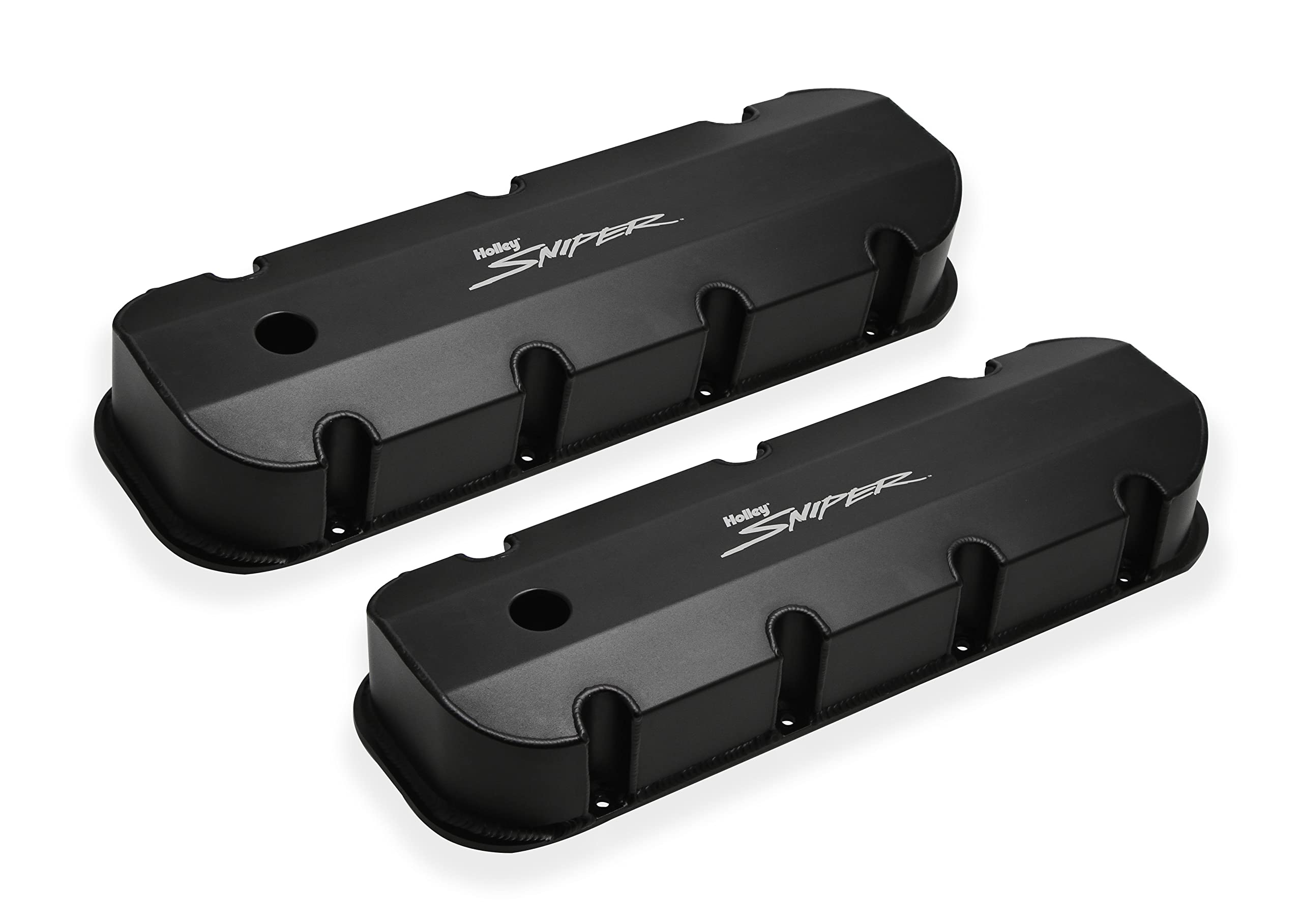 Holley Aluminum Valve Cover Set Tall Style with Baffle, Smooth Hole, One Size, Black Finish, Model 890004B