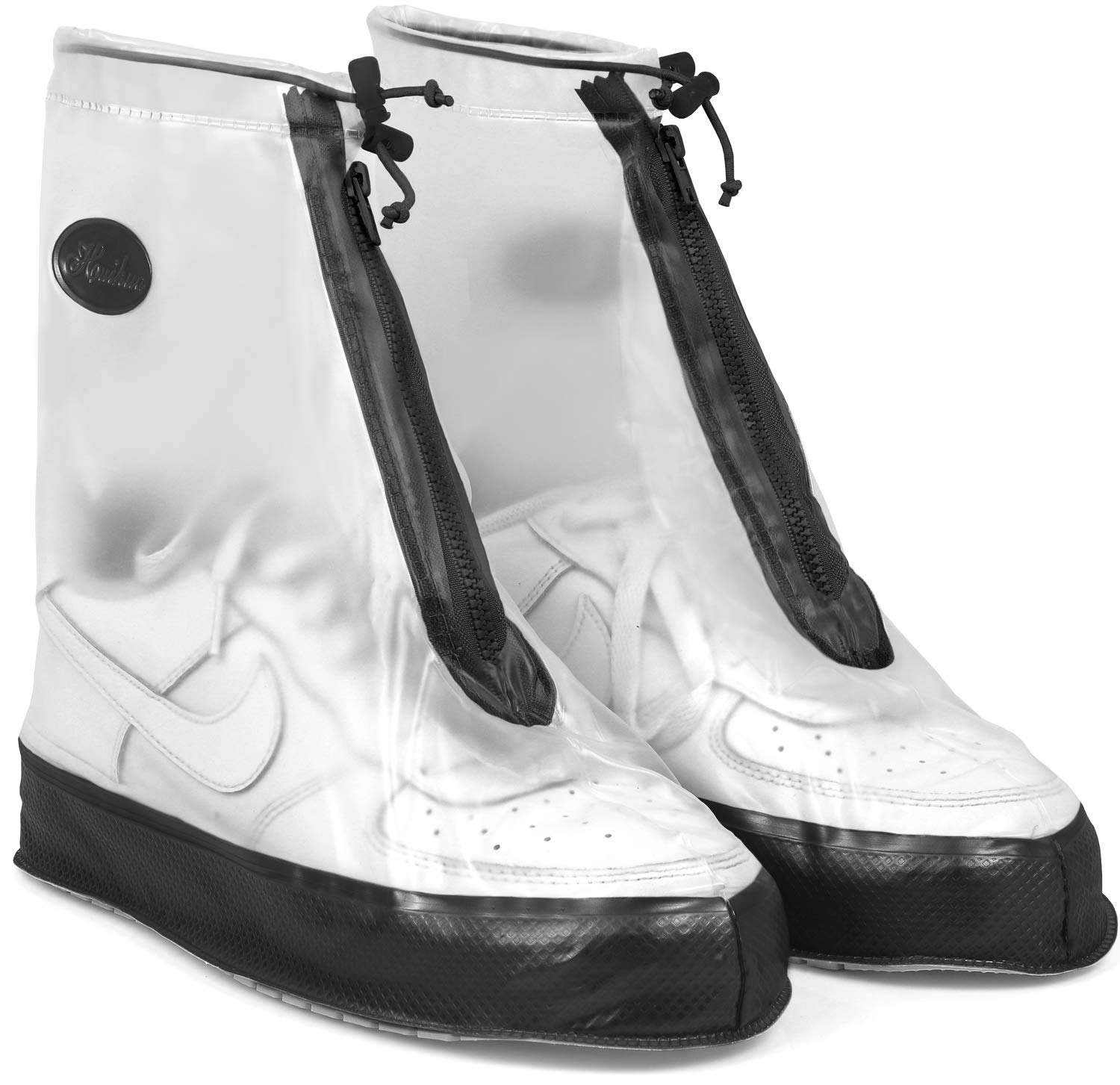 Rain Shoe Covers | Waterproof Shoe Covers for Men Women | Reusable Galoshes Overshoes (Clear/Black, Medium)