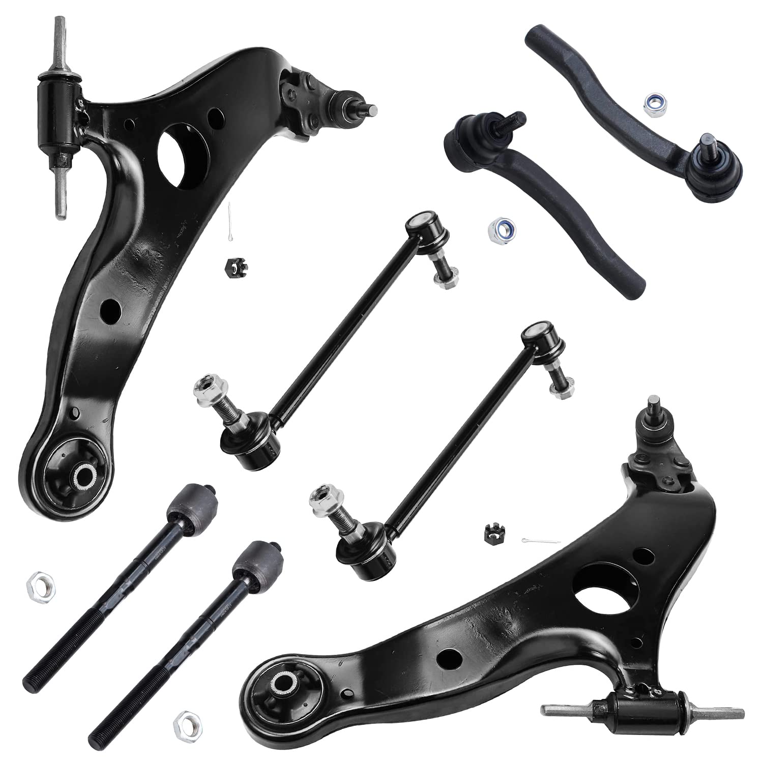 Detroit Axle - Front 8pc Control Arms Kit for 2004-2010 Toyota Sienna, 2 Lower Control Arms with Ball Joints 4 Tie Rods 2 Sway B