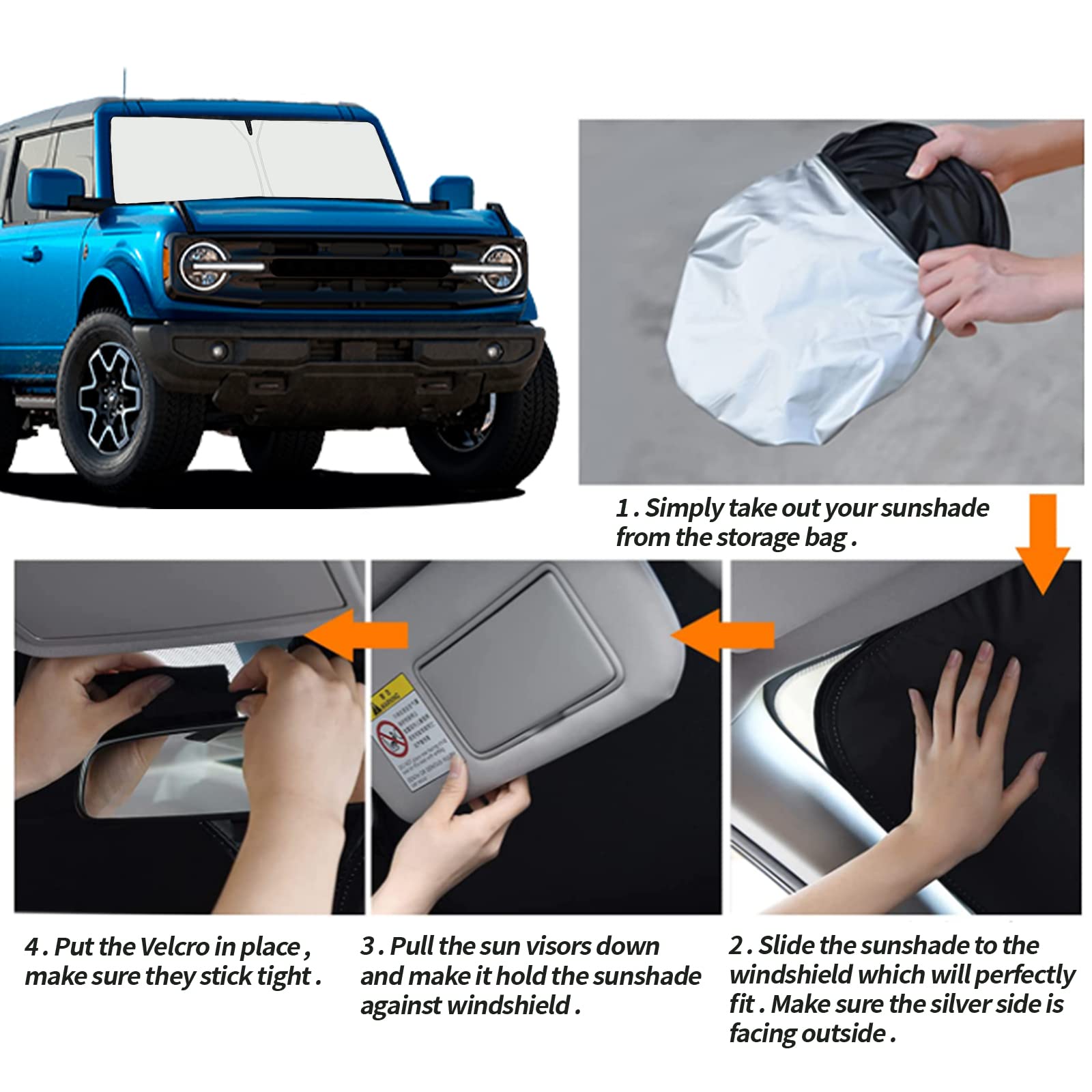 Moricere Upgrade Windshield Sun Shade For Ford Bronco 2021-2023, Foldable Windshield Sun Visor Blocks Uv Rays