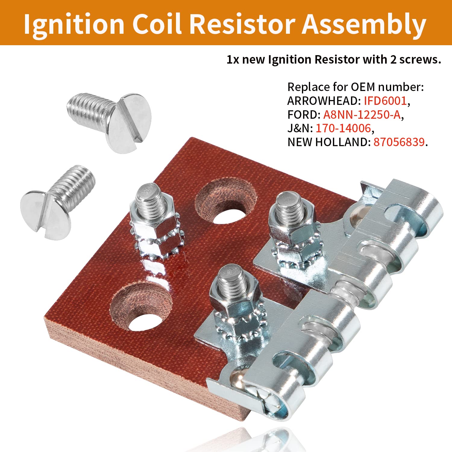 Ignition Coil Resistor Assembly Fit For Ford/New Holland Tractor 2N 8N 9N Replace For A8Nn-12250-A, 170-14006, 87056839, Ifd6001