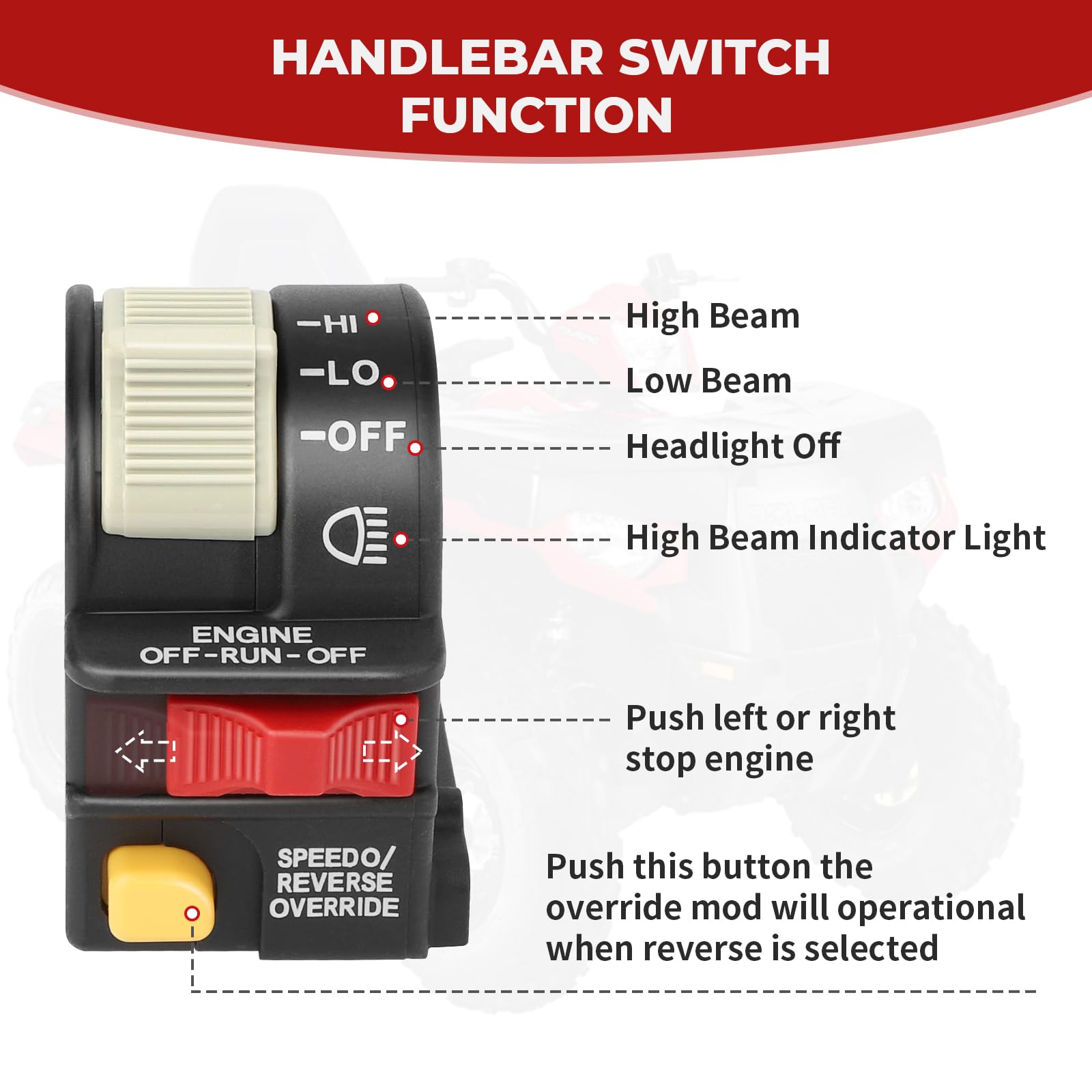 M MATI Handlebar Stop Headlight Light Switch for Polaris Sportsman 400-1000, Black, Model 4011835