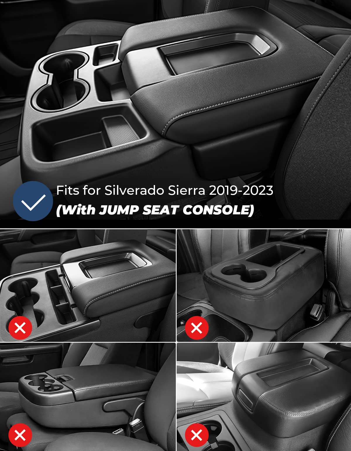 Issyauto Center Console Cover Compatible With 2019-2024 Silverado Sierra Jump Seat Console Leather Armrest Cover