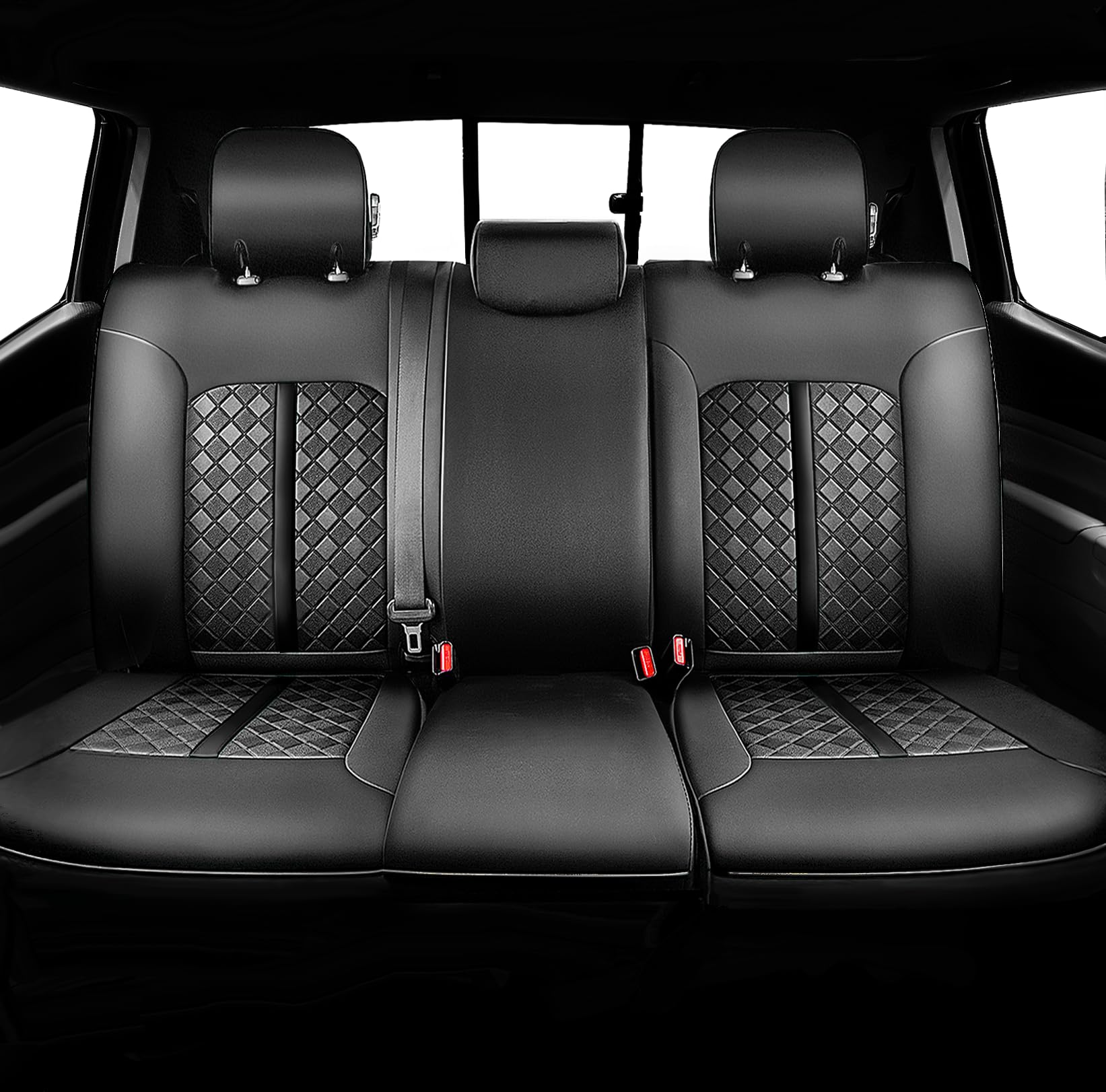 Carlimeki Tacoma Seat Covers - Custom Fit 2005-2015 Crew Cab, Faux Leather, Black-Black, Includes Center Console Armrest Covers