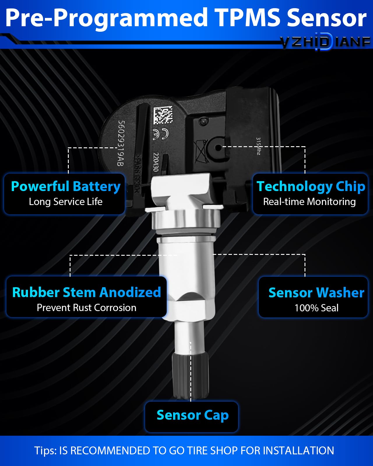 Yzhidianf Pre-Programed Tire Pressure Sensor Fit For:-Chrysler 200 300 Aspen Pacifica Sebring For:-Dodge Avenger Charger Durango