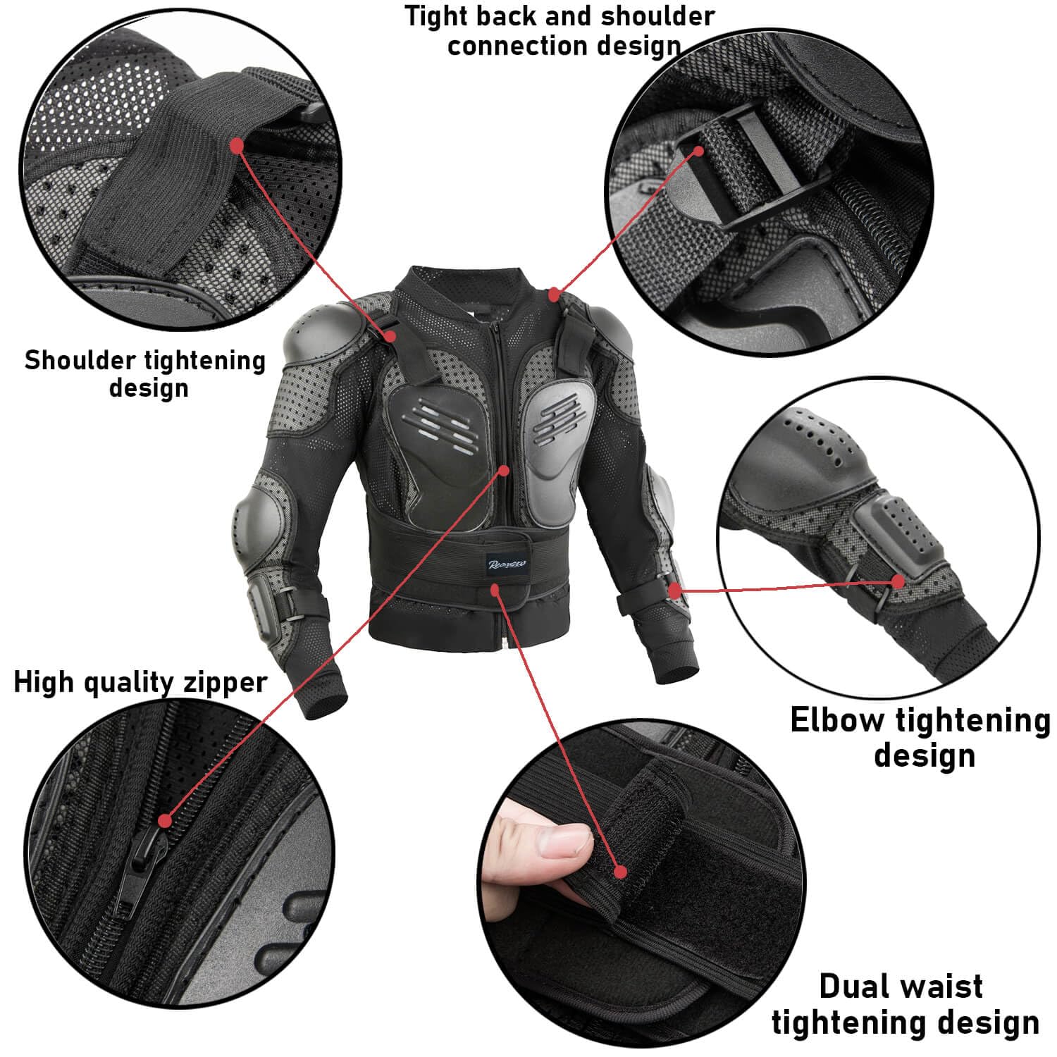 Reomoto Kids Motorcycle Jacket Dirt Bike Gear, Chest Back Protector for Motor Bike, Children Motorcycle Full Body Armor Jacket F
