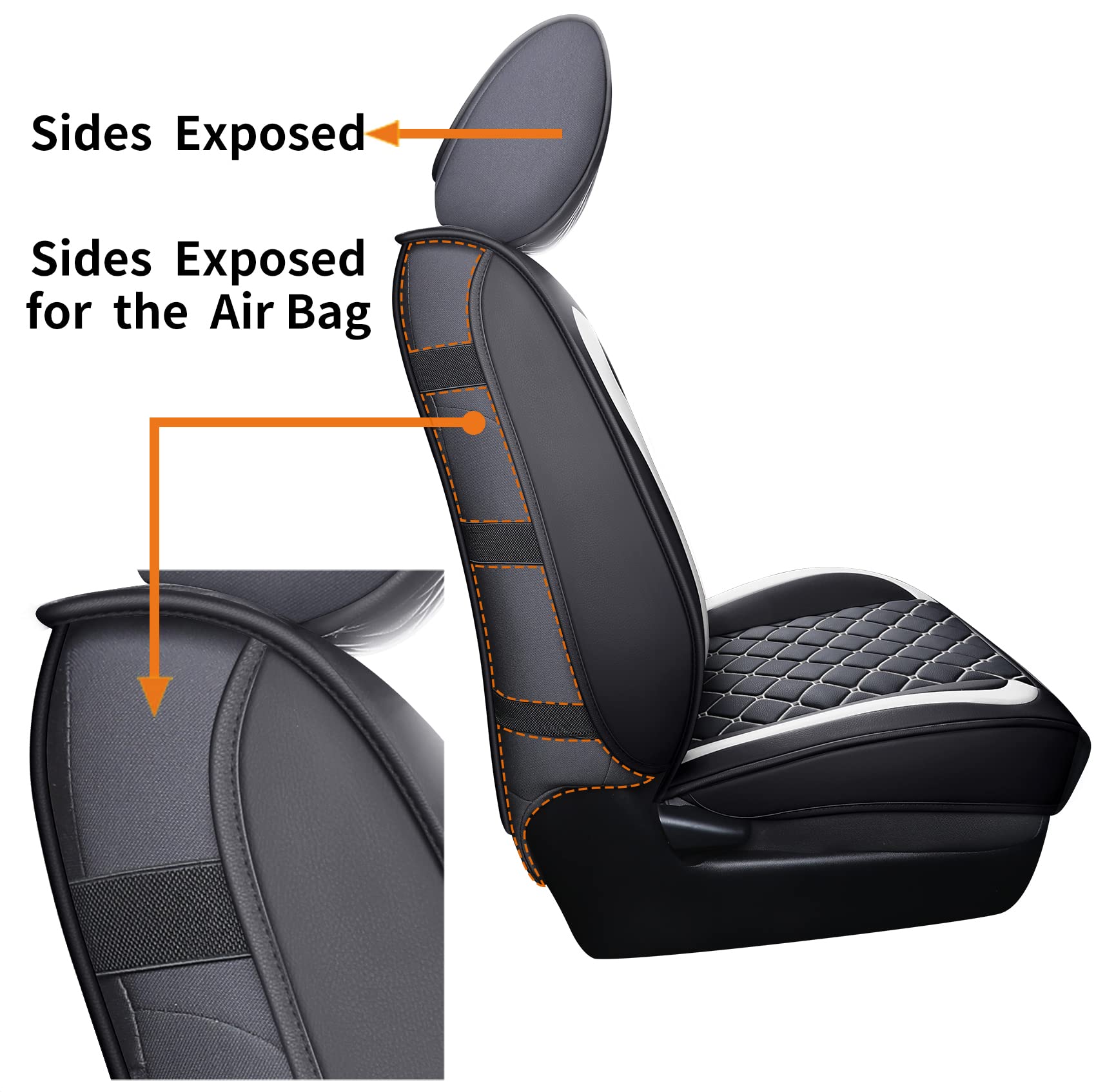 Tomatoman Tacoma Seat Covers Customized For 2005-2023 Sport Double Cab Sr V6 Pickup Truck, Waterproof Faux Leather Car Cushions(2 Pcs Front, Black-White)