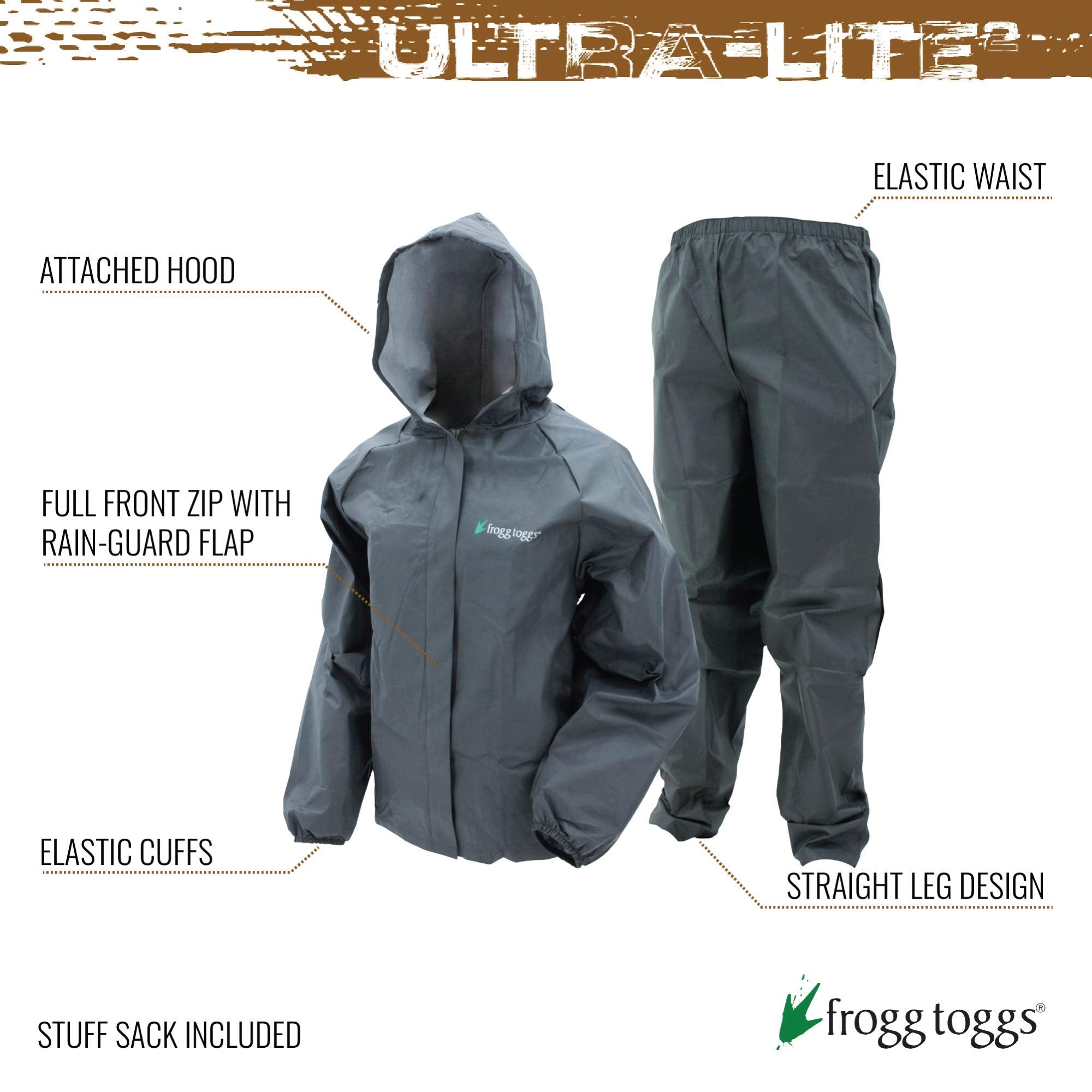 FROGG TOGGS Youth Ultra-Lite2 Waterproof Rain Suit, Small, Black, Polypropylene, Model UL12304