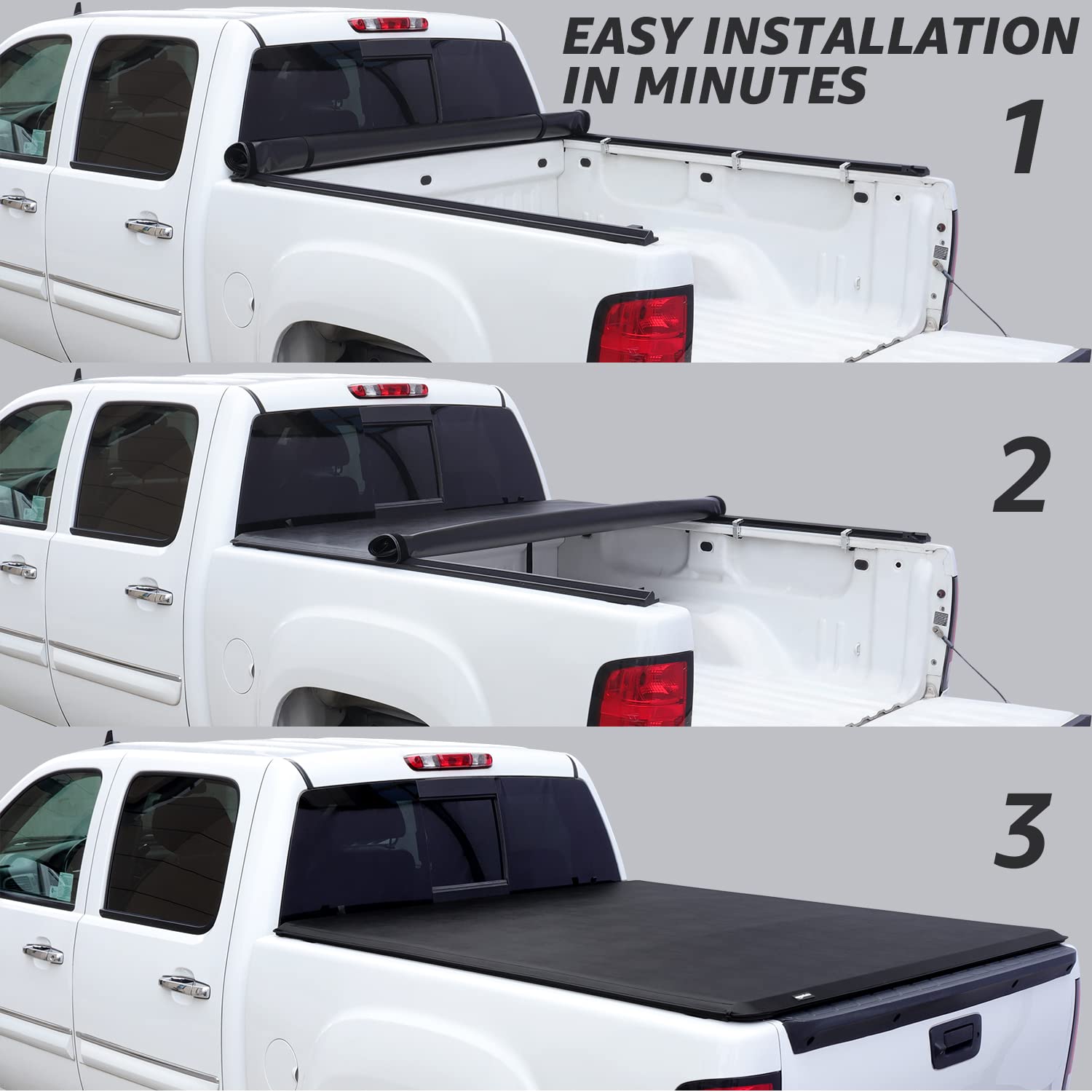 Amazon Basics Soft Roll-Up Tonneau Cover, 6.5ft, Black, Aluminum, for 2014-2019 Chevy Silverado & GMC Sierra 1500, Model DS-SKM045