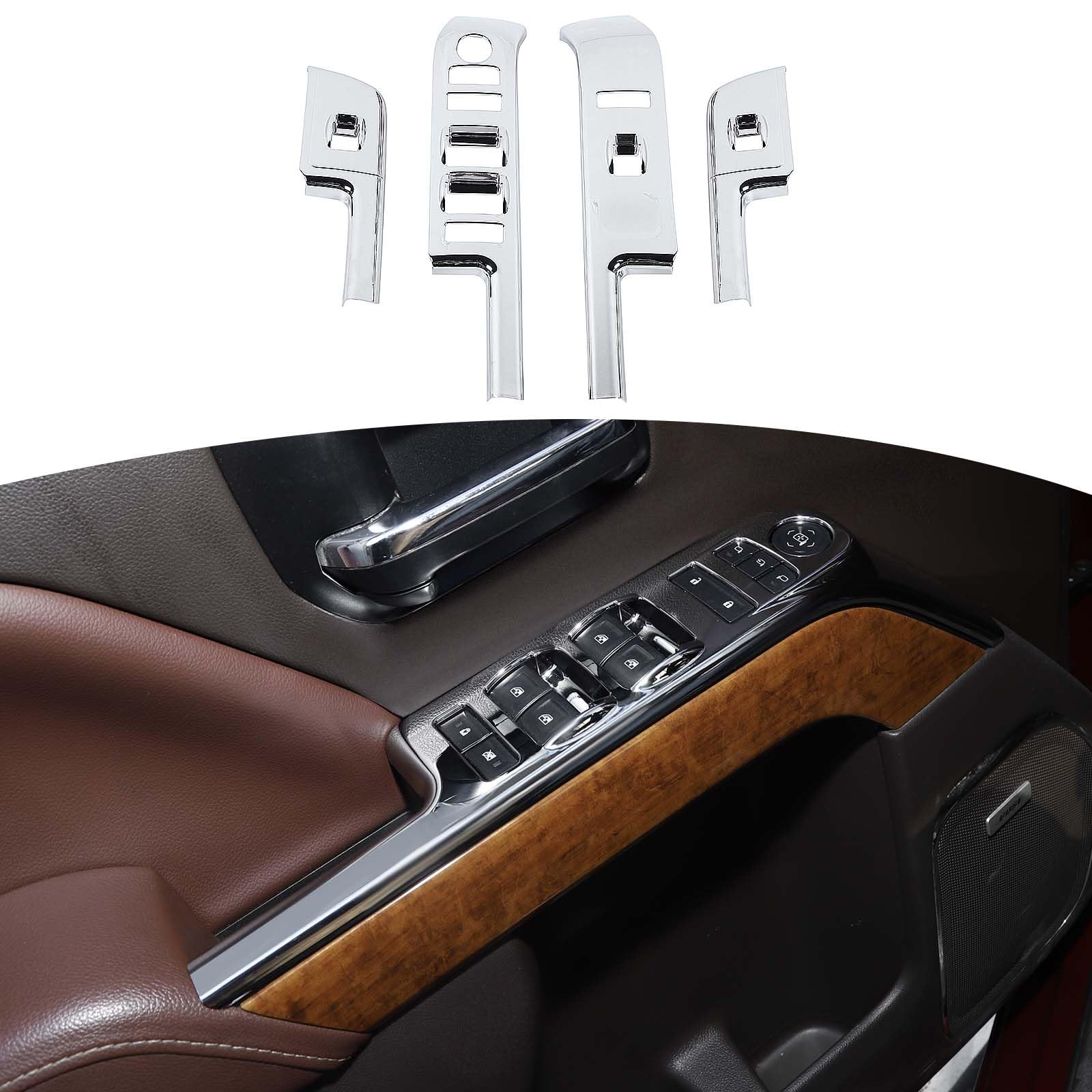 Rt-Tcz For Chevy Silverado Chrome Power Window Switch Panel Trim Cover For Chevrolet Silverado Gmc Sierra 2014 2015 2016 2017 Ch