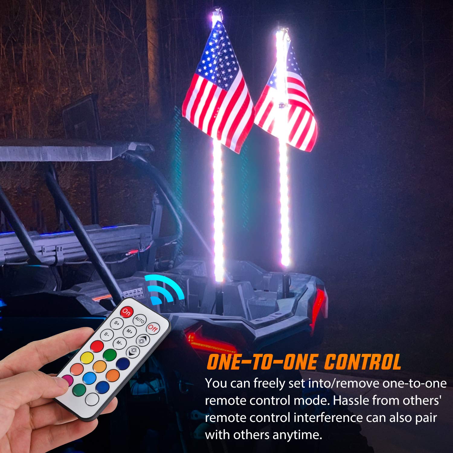 Nilight 2PCS 3FT Spiral RGB Led Whip Light with Spring Base Chasing Light RF Remote Control Lighted Antenna Whips for Can-Am ATV