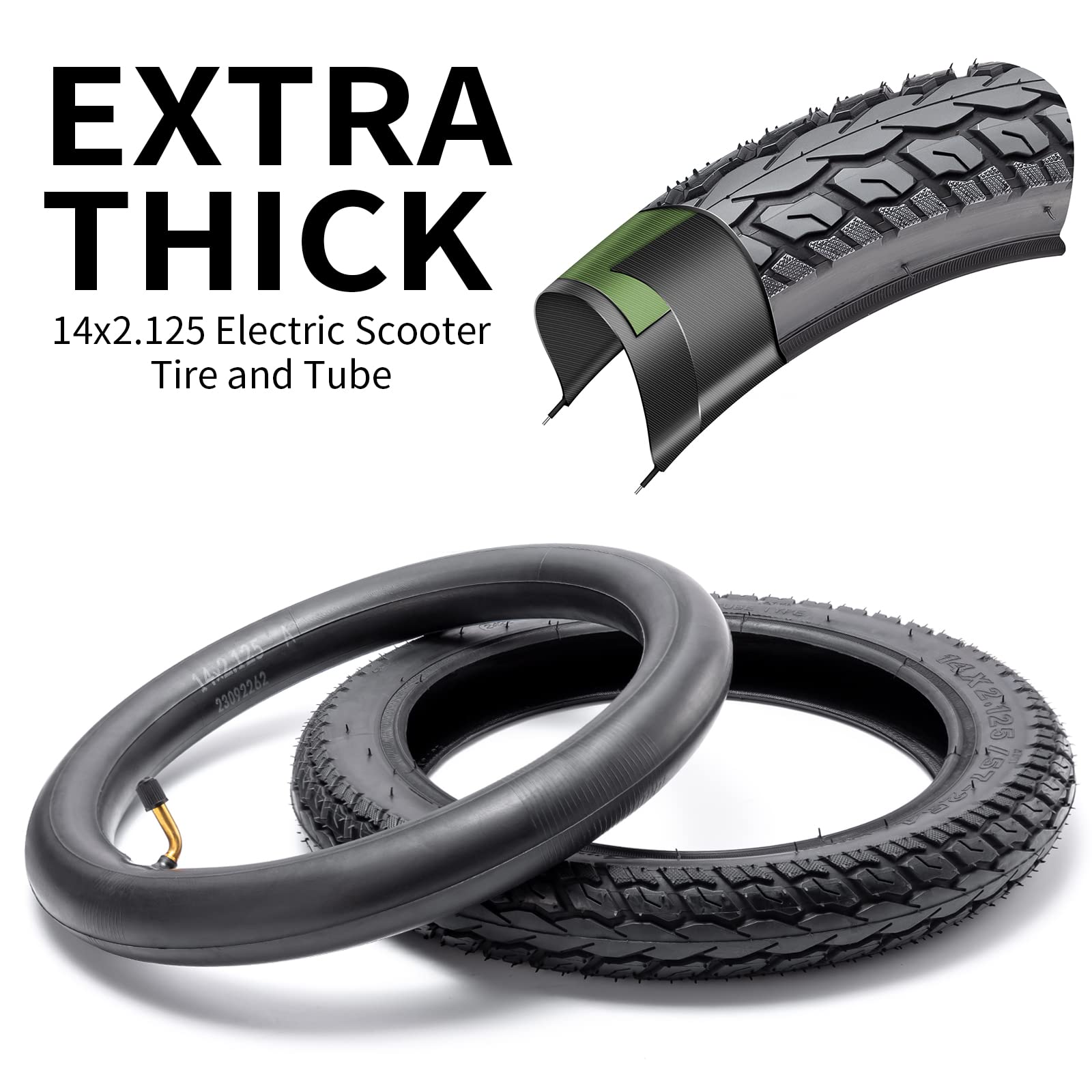 StaiBC Heavy-Duty Electric Scooter Tire Tube Set, 14x2.125 Rubber with Angled Valve Stem, Inflatable for E-Bikes and Scooters