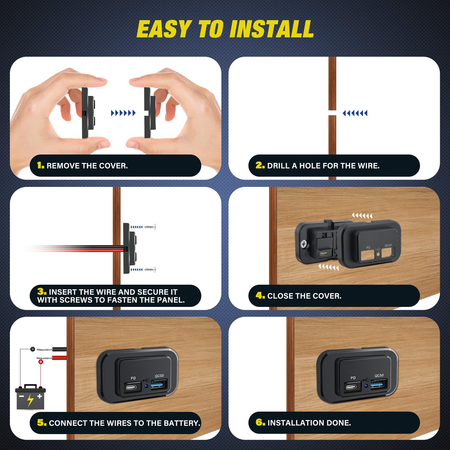Nilight 2 Pack Socket Panel 12V 24V Dual Usb Outlet Pd Type C Qc3.0 Surface Mount 48W Fast Waterproof For Automotive Rv Marine B