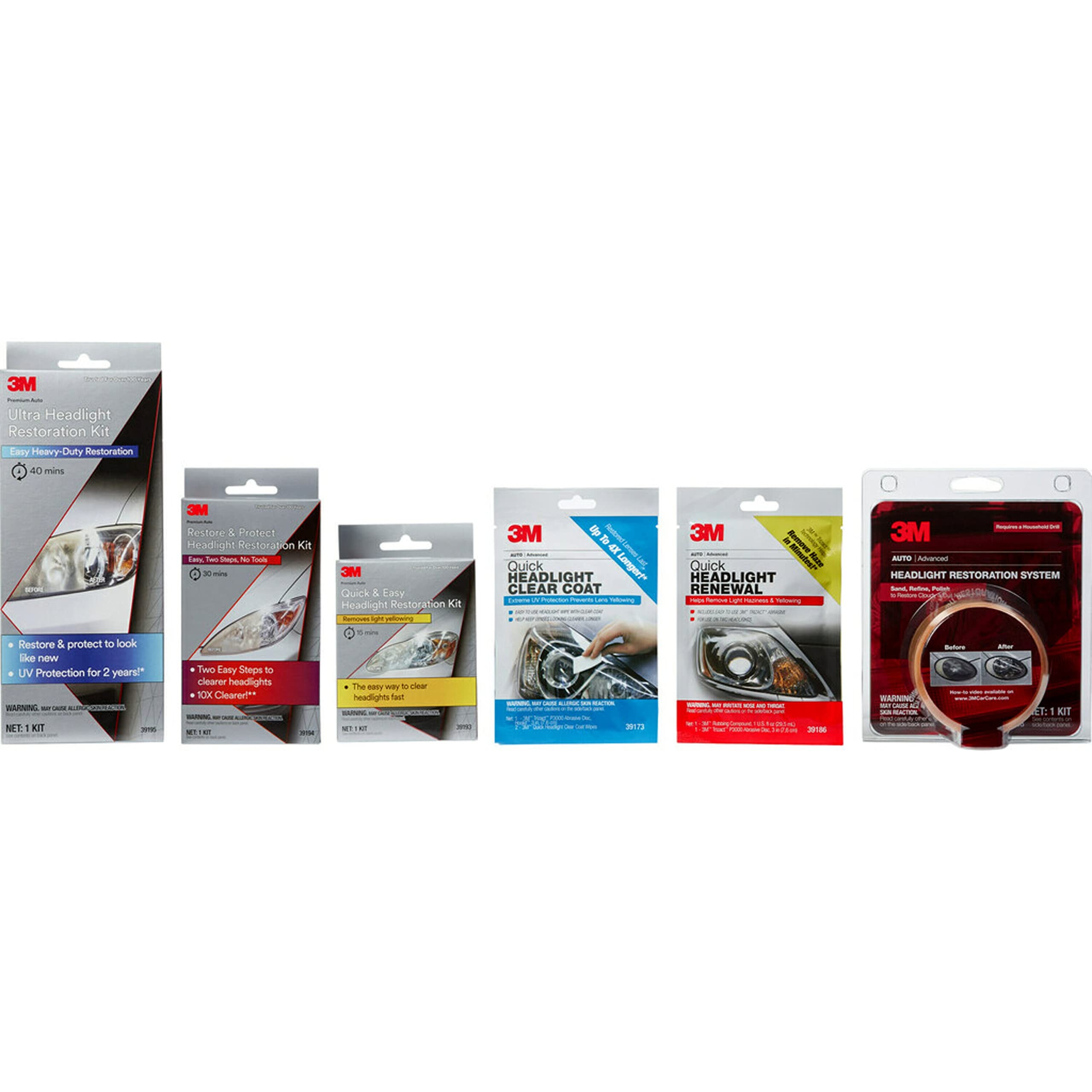 3M Ultra Headlight Restoration Kit - Includes Masking Tape, Sanding Discs, and Wax Protectant - Model 39195 - Heavy-Duty, Gray