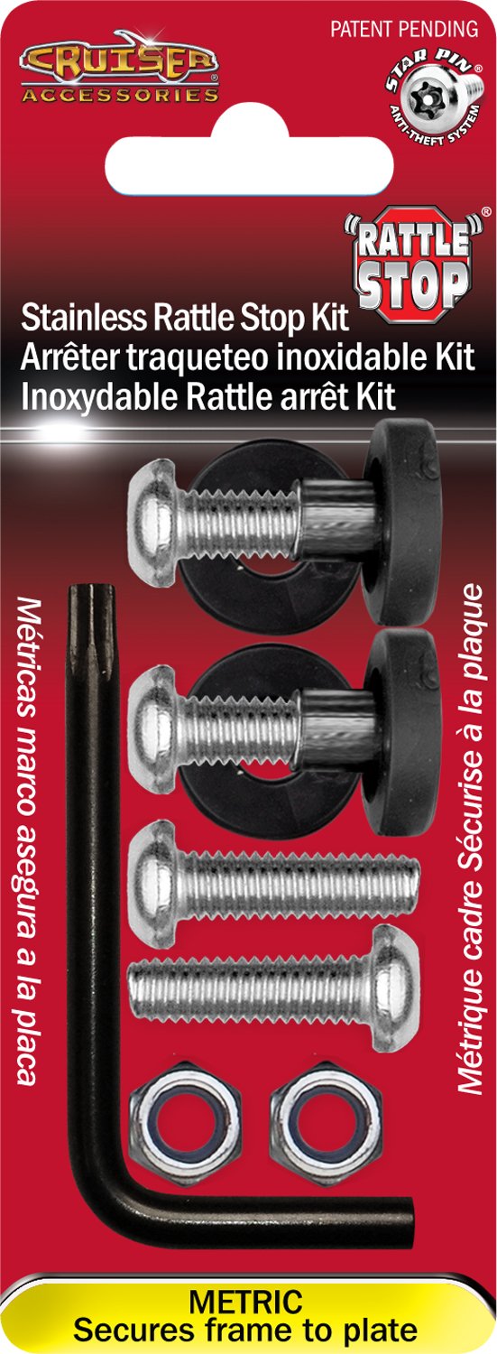 Cruiser Accessories 81430 Locking License Plate Fasteners, Stainless Rattle Stop Kit - Metric Star Pin