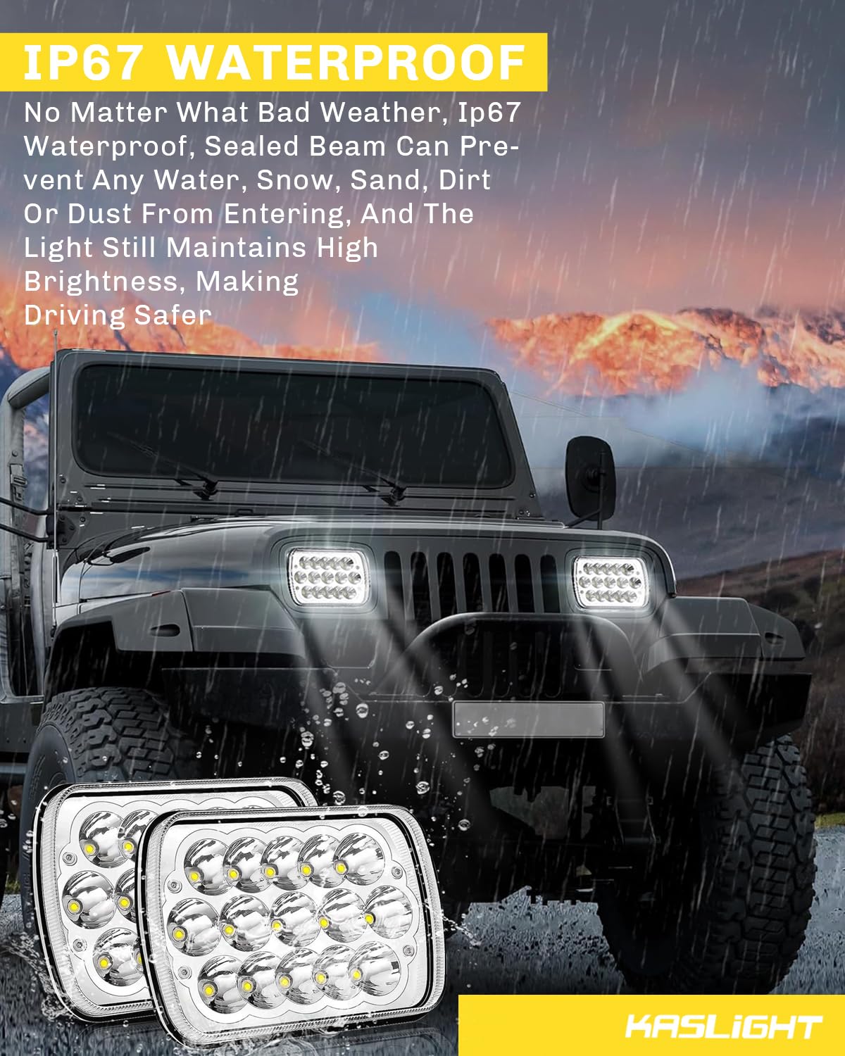 KASLIGHT 5x7/7x6 LED Headlights Pair, Hi/Low Sealed Beam, Aluminum Alloy, Compatible with Jeep Wrangler, Chevy, Ford, GMC, Toyota