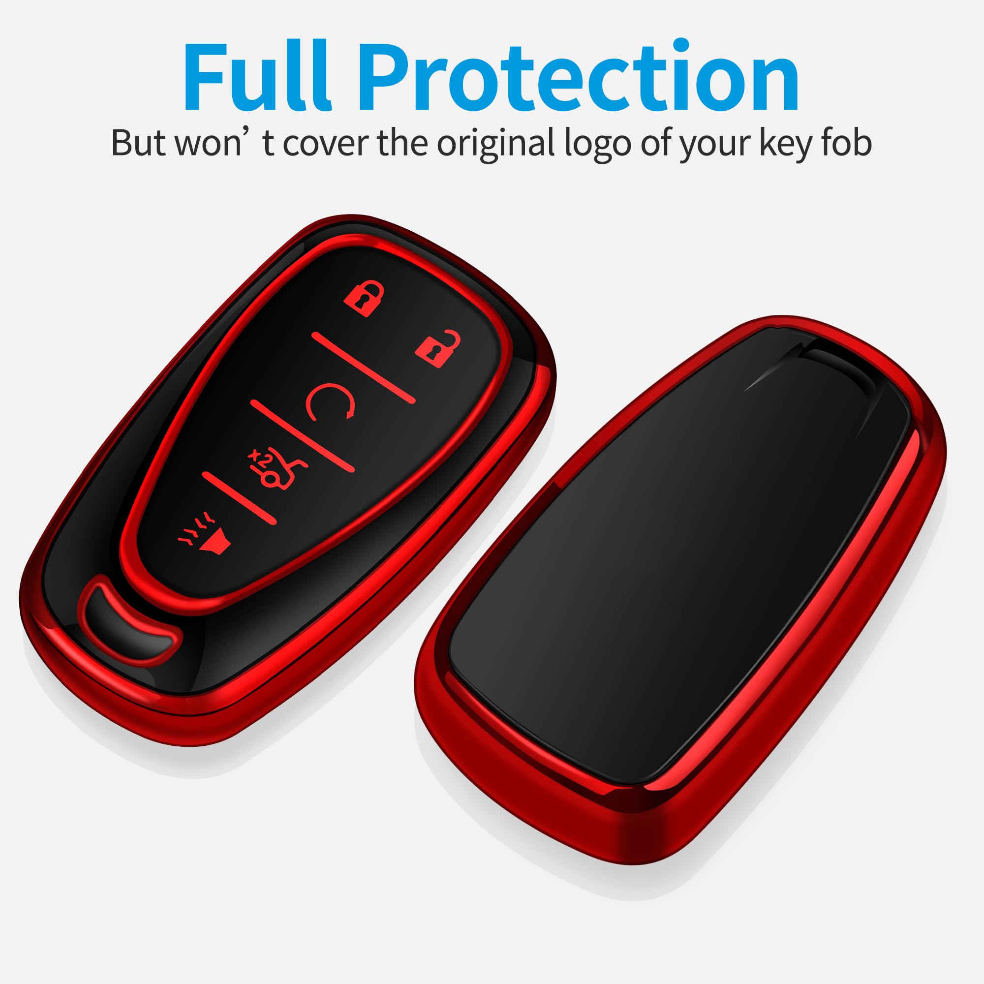 Tukellen Key Fob Cover for Chevrolet - Soft TPU Key Shell, 5 Buttons, Red, Compatible with 2016-2024 Chevy Models