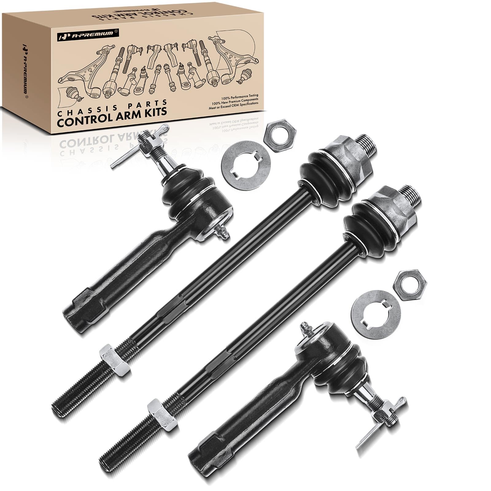 A-Premium 4Pcs Front Inner & Outer Tie Rod Ends Kit, Fit For Chevy & GMC & Cadillac - 1999-2007 - Silverado Tahoe Suburban 2500 