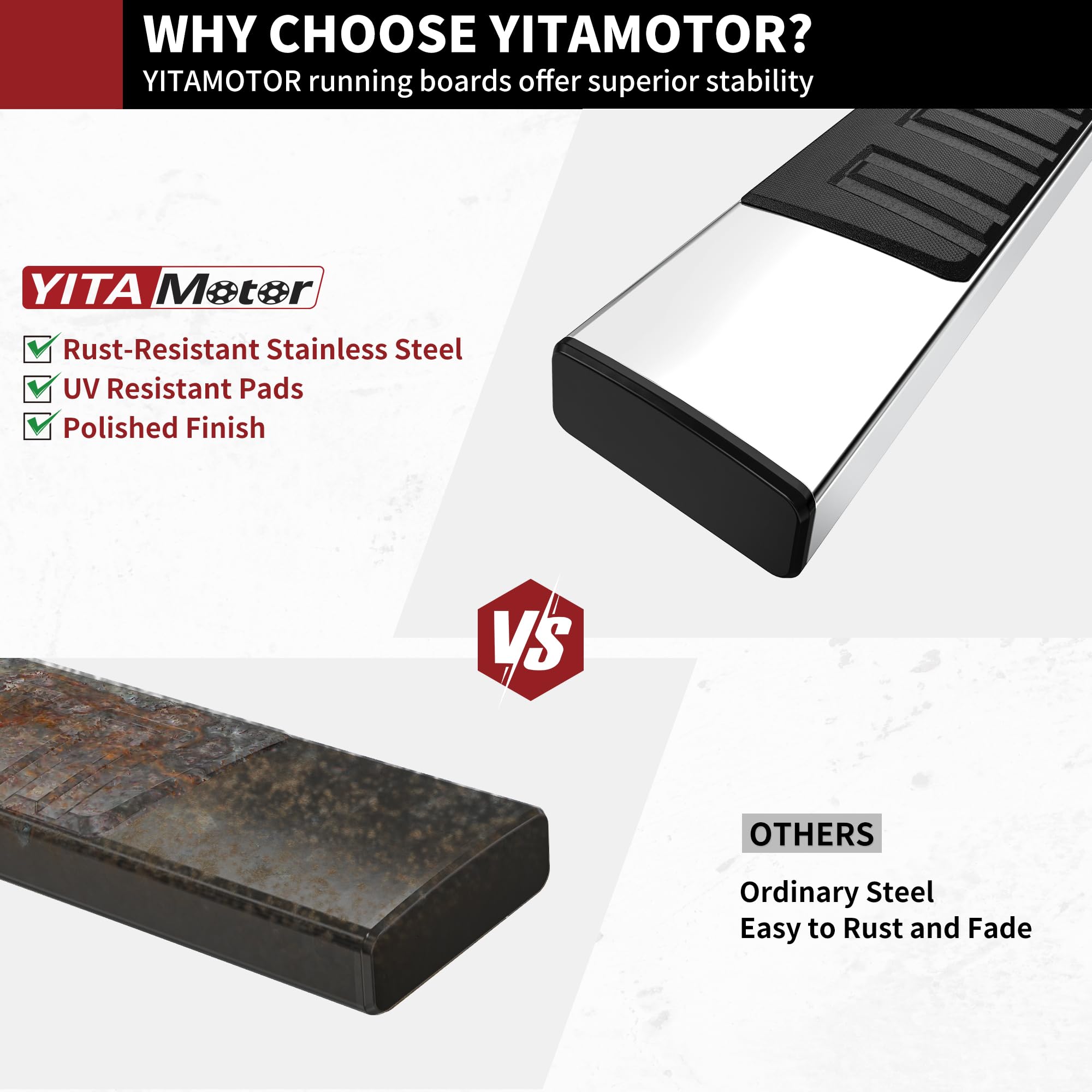 Yitamotor 6.5 Inches Running Boards Compatible With 2019-2025 Chevy Silverado/Gmc Sierra 1500 Extended/Double Cab, 2020-2025 250
