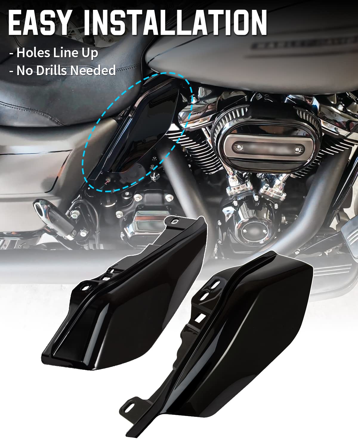 ANONEMOTO Glossy Black Mid Frame Air Deflector, Heat Shield Deflector Compatible for Harley Davidson Touring 2009-2024 Road Glid