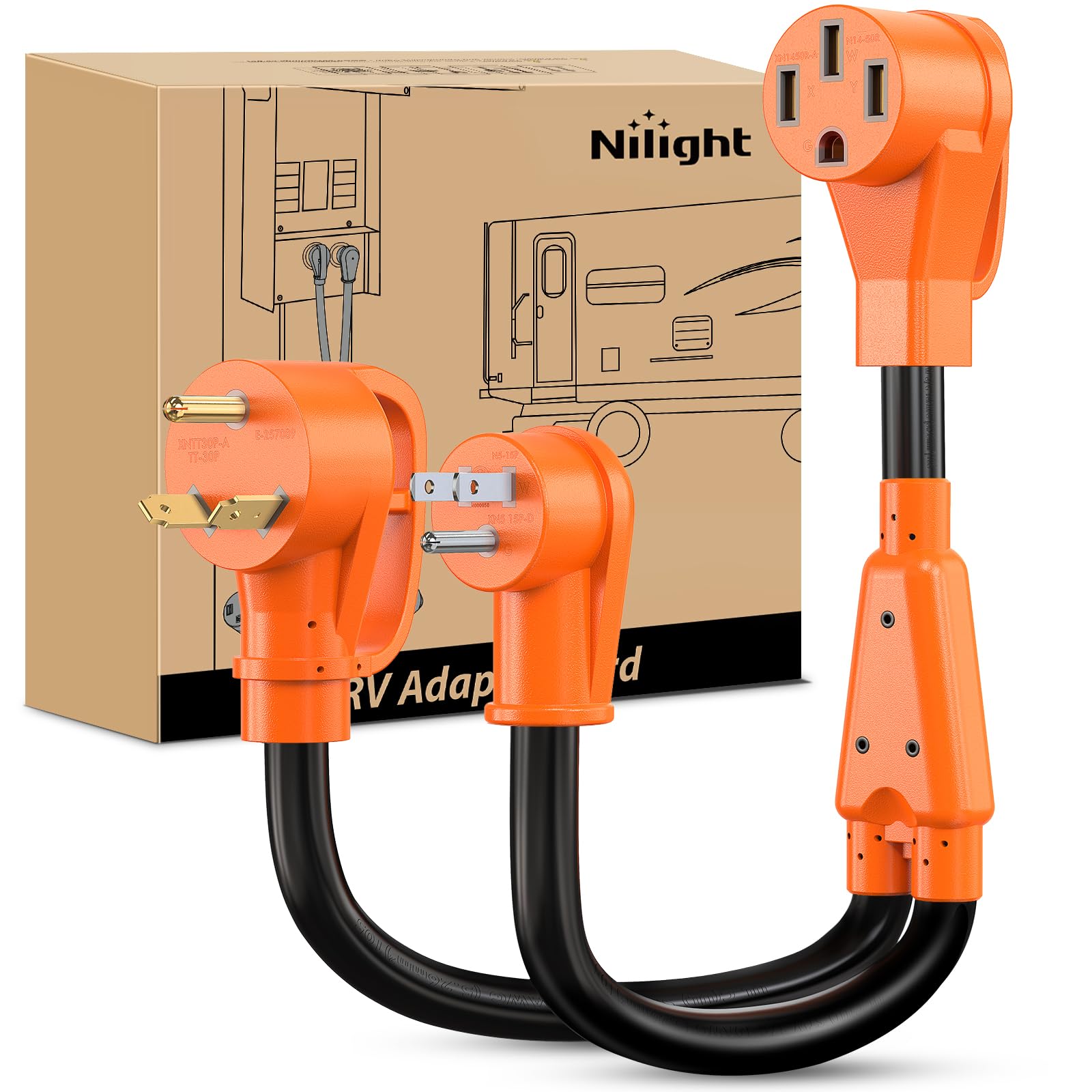 Nilight Rv Y Splitter Adapter Cord 15 Amp 30 Amp To 50 Amp 5-15P Tt-30P Male Plug To 14-50R Female Receptacle Heavy Duty Electri