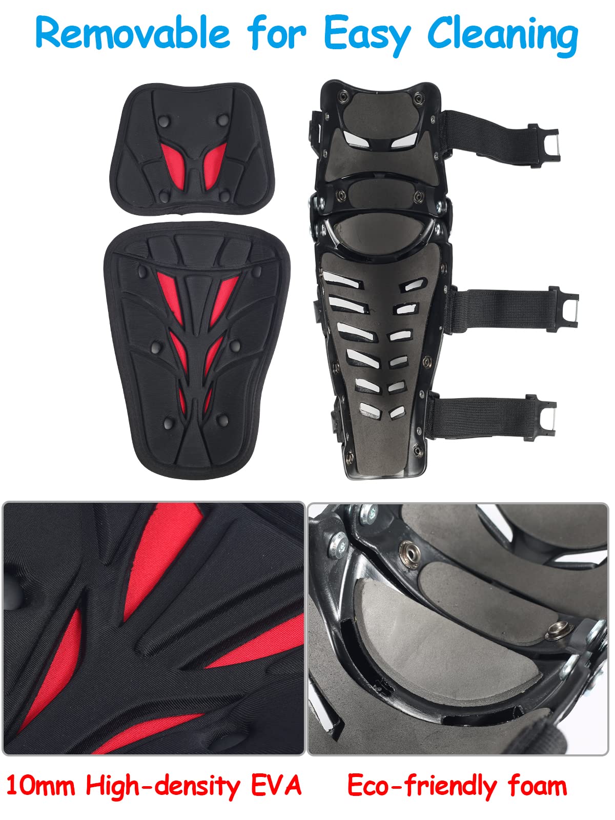 RIDBIKER Knee Shin Guard Pads - Adjustable Breathable Armor for Motorcycle Cycling - Lengthen Size, Red, Crashproof, 1 Pair