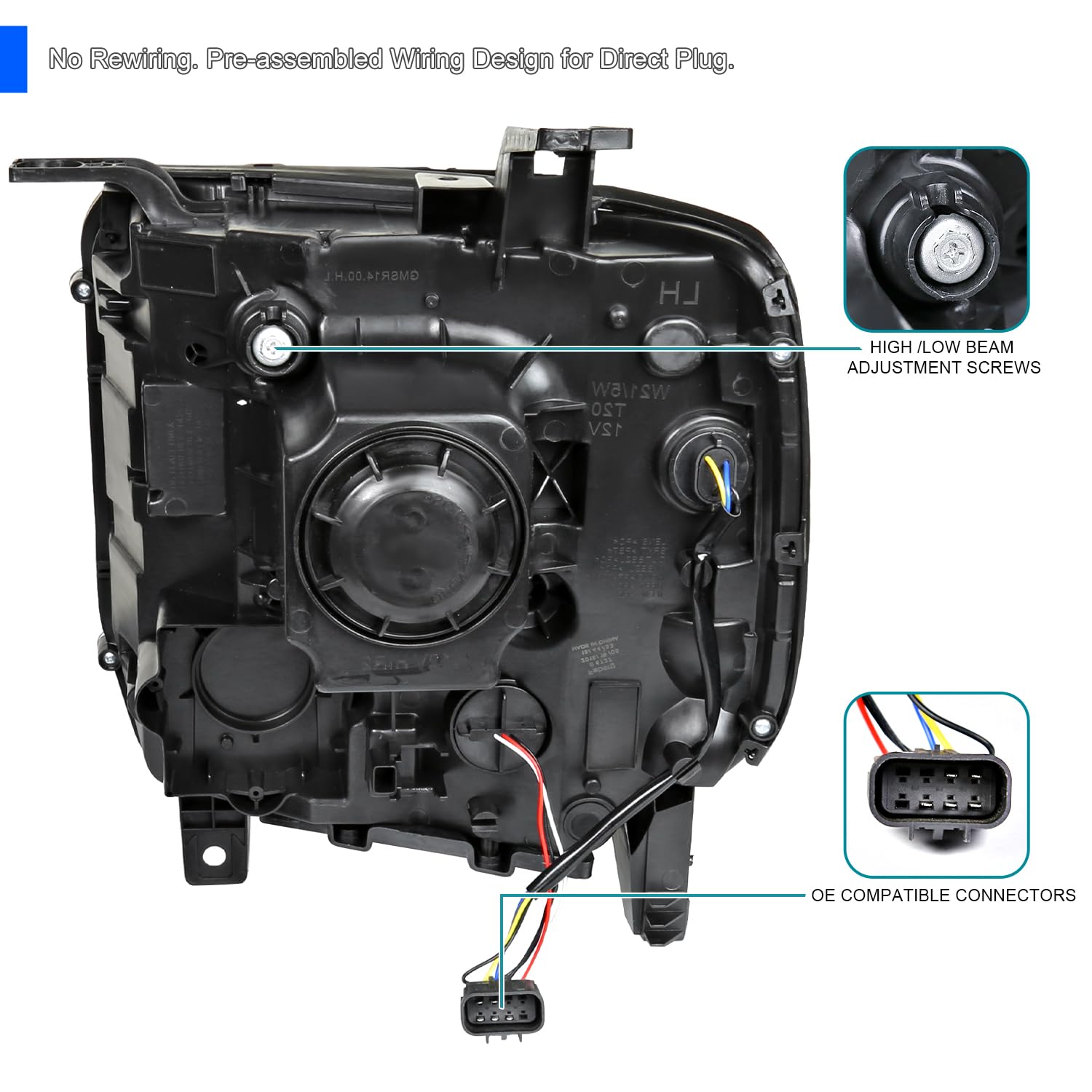 SPEC-D TUNING Projector Headlight Right Passenger Side for 2014-2015 GMC Sierra 1500/2500/3500HD - Chrome Housing, Clear Lens