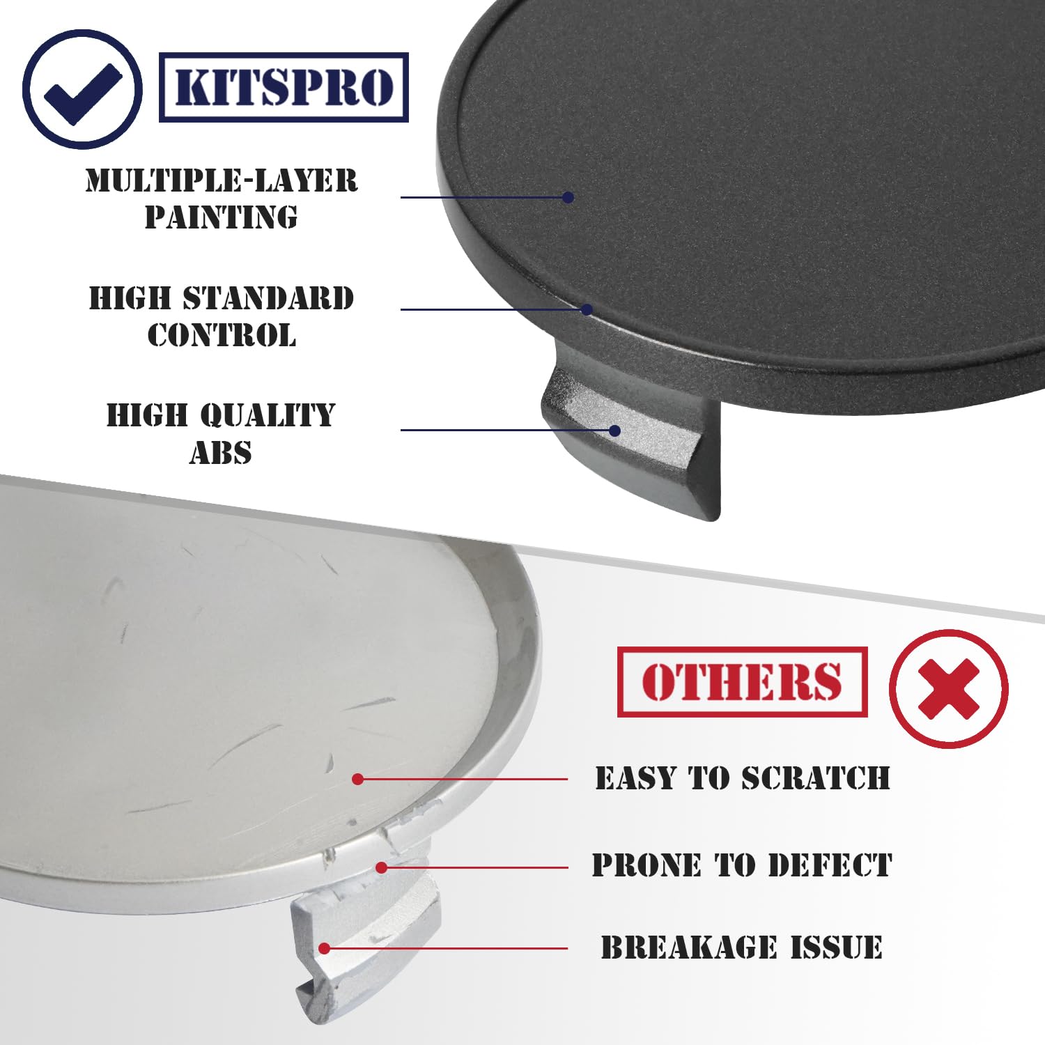Kitspro 2.4Inch 62Mm Wheel Center Caps, Pack Of 4 (Silver, Outer 62Mm, Inner 56Mm)