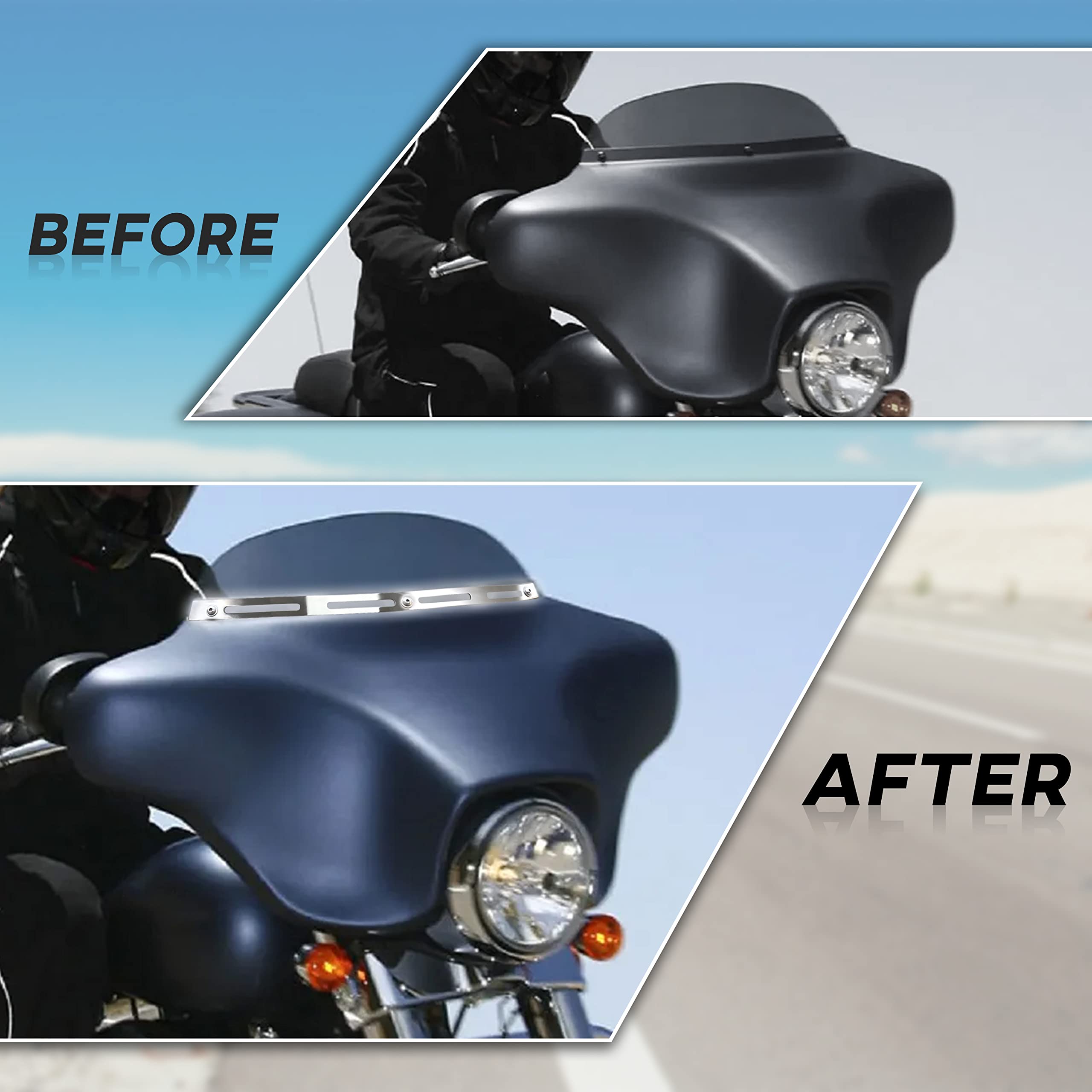 VEISUTOR Windshield Trim for Harley Street Glide 96-13, Polished Stainless Slotted Windshield Windscreen Trim for Harley Tri Gli