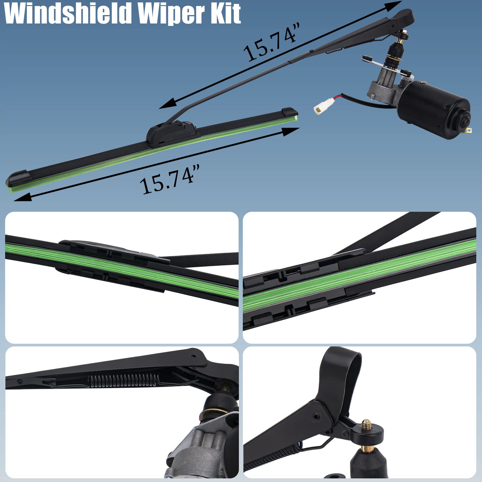 9TH SHOP Electric UTV Windshield Wiper Kit - 12V Universal Motor, Aluminum Construction, Ideal for Golf Carts and UTVs