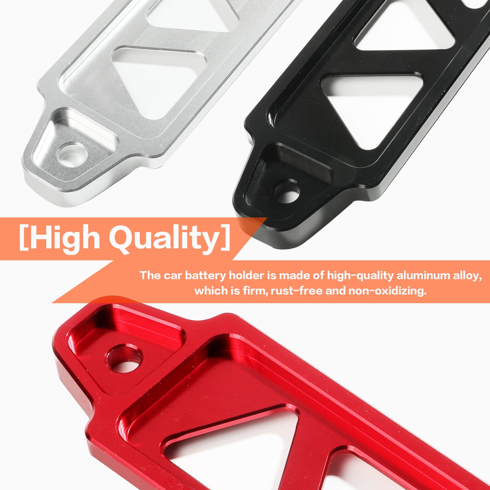 Battery Hold Down Bracket Holder, Car Battery Holder Kit With 10In J Bolts,Aluminum Alloy Battery Tie Down Mount Bracket, Battery Tray For Car Battery Mount Bracket Hold Lock Accessories (Red)