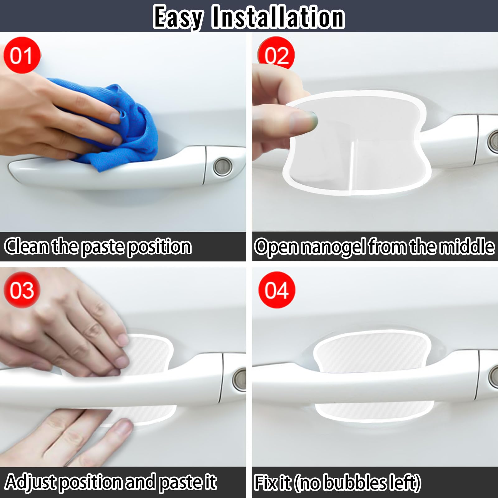 Worcas 4Pcs Universal 3D Carbon Fiber Car Door Handle Paint Scratch Protector Sticker Auto Door Handle Cups Protective Pad(S)