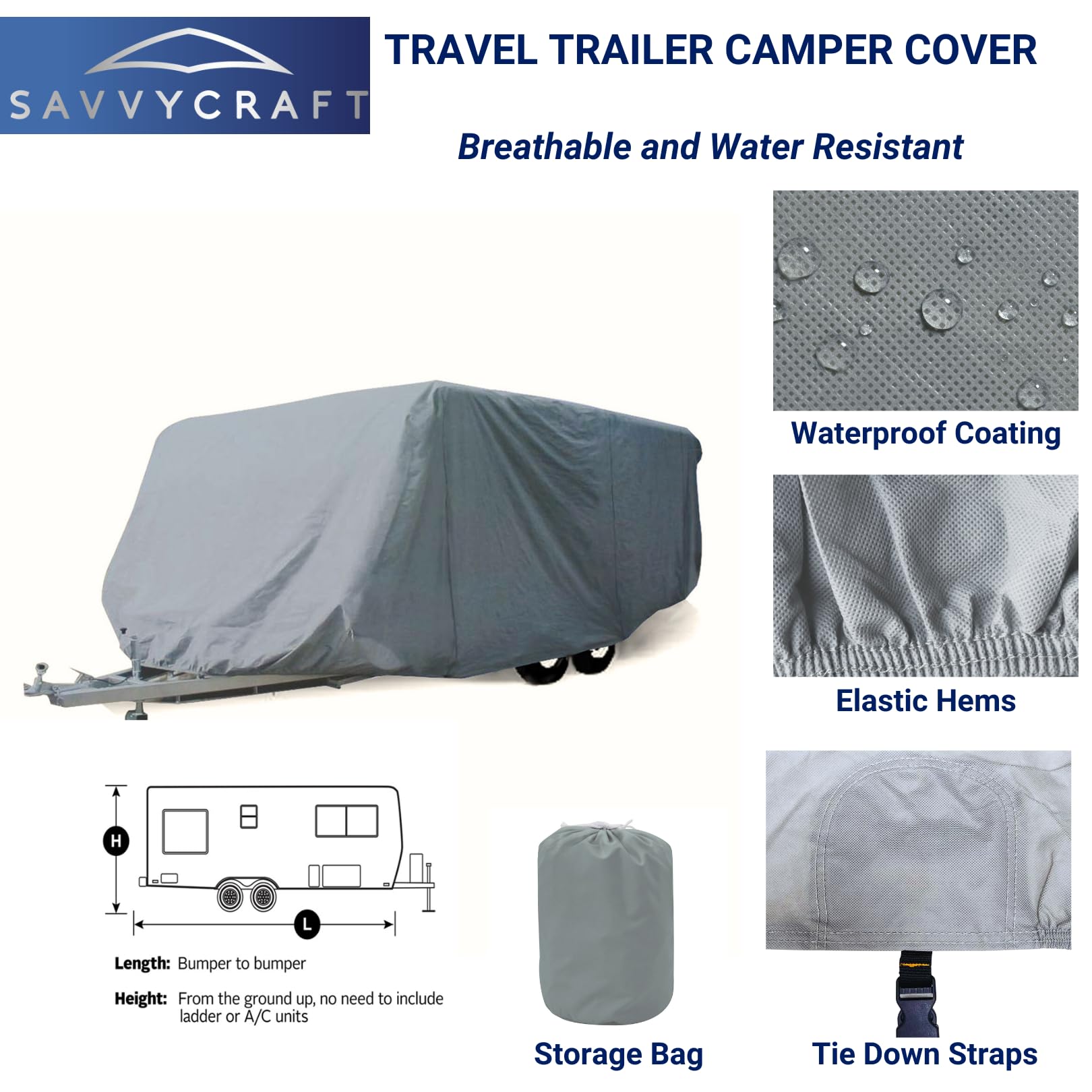 SavvyCraft Economic Guard Travel Trailer Camper Cover, Breathable RV Trailer Cover Fits 18ft to 20ft