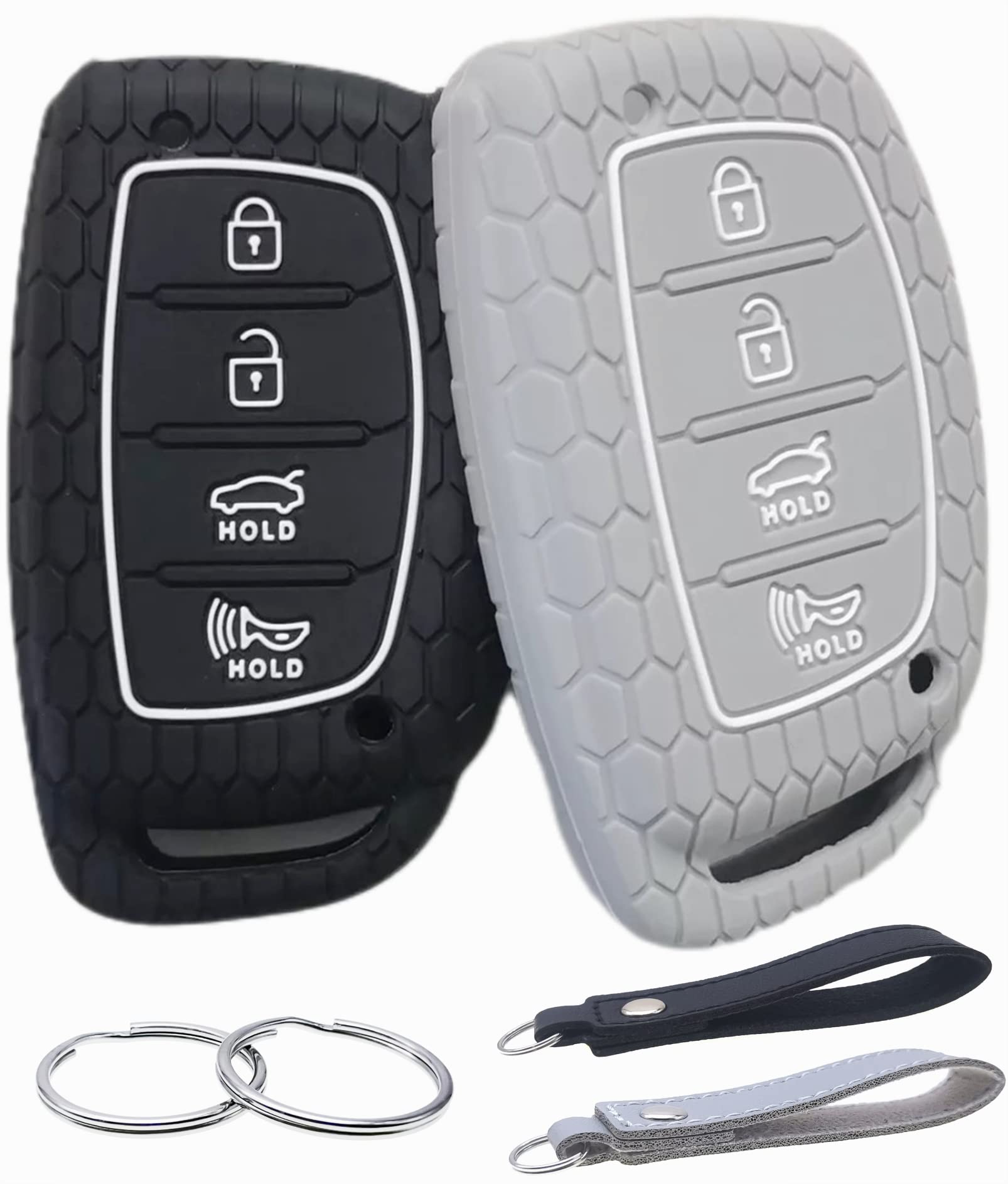 Reprotecting Silicone Rubber Key Fob Cover Compatible With 2016-2021 Hyundai Elantra Elantra Gt Ioniq Sonata Tucson Sy5Mdfna433《Not For Keys With Eject/Fold Buttons》(4 Button Smart Key, Black Grey)