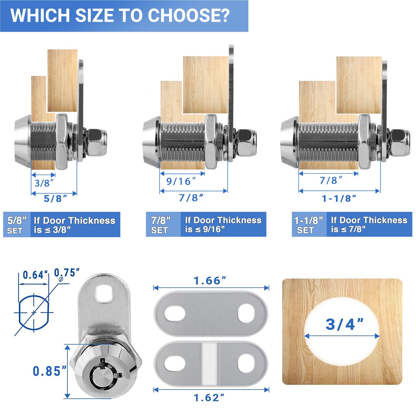 Sissinda RV Storage Locks Keyed Alike, 1-1/8" Chrome Metal, 6-Pack for Camper Trailer